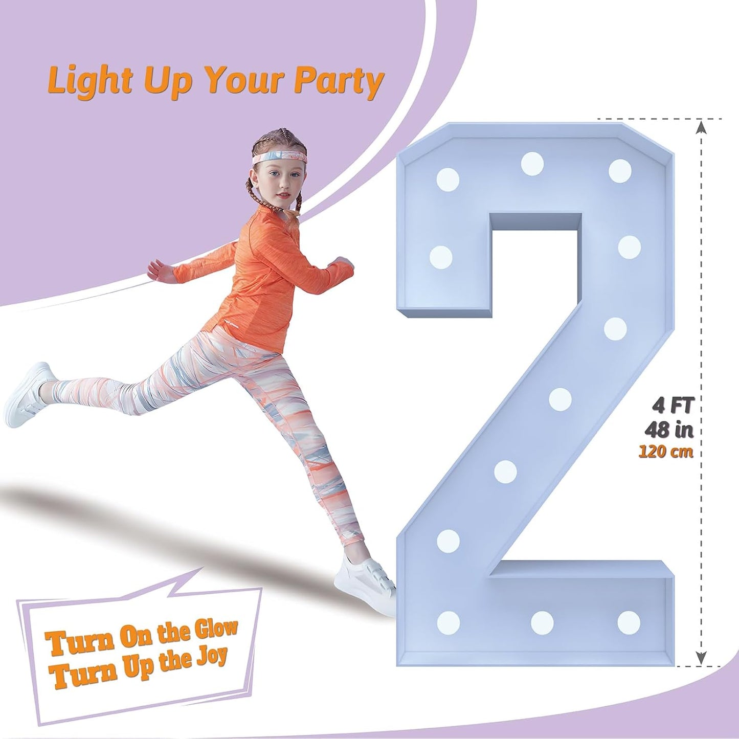 4FT Marquee Light Up Numbers 2 – Cool White LED, Easy to Assemble Foam Board with Back Support, Large Marquee Light Up Numbers for Birthday, Wedding, Party, Anniversary, Baby Shower Decor