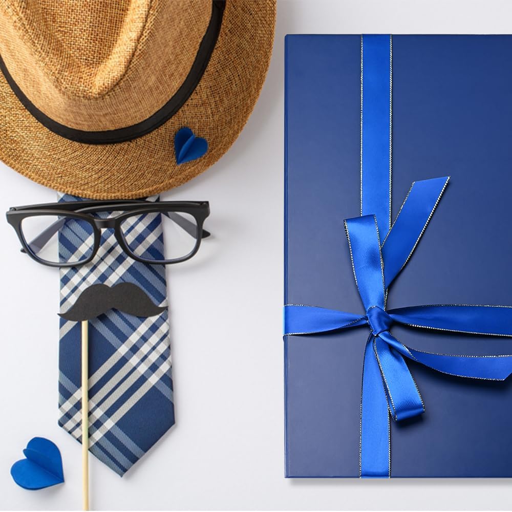 LIFELUM Navy Blue Birthday Gift Box for Men 13.8 x 8.3 x 4.4 inch, Groomsmen Proposal Gift Box for Presents with Lids Ribbon,Card,Shredded Paper Filler