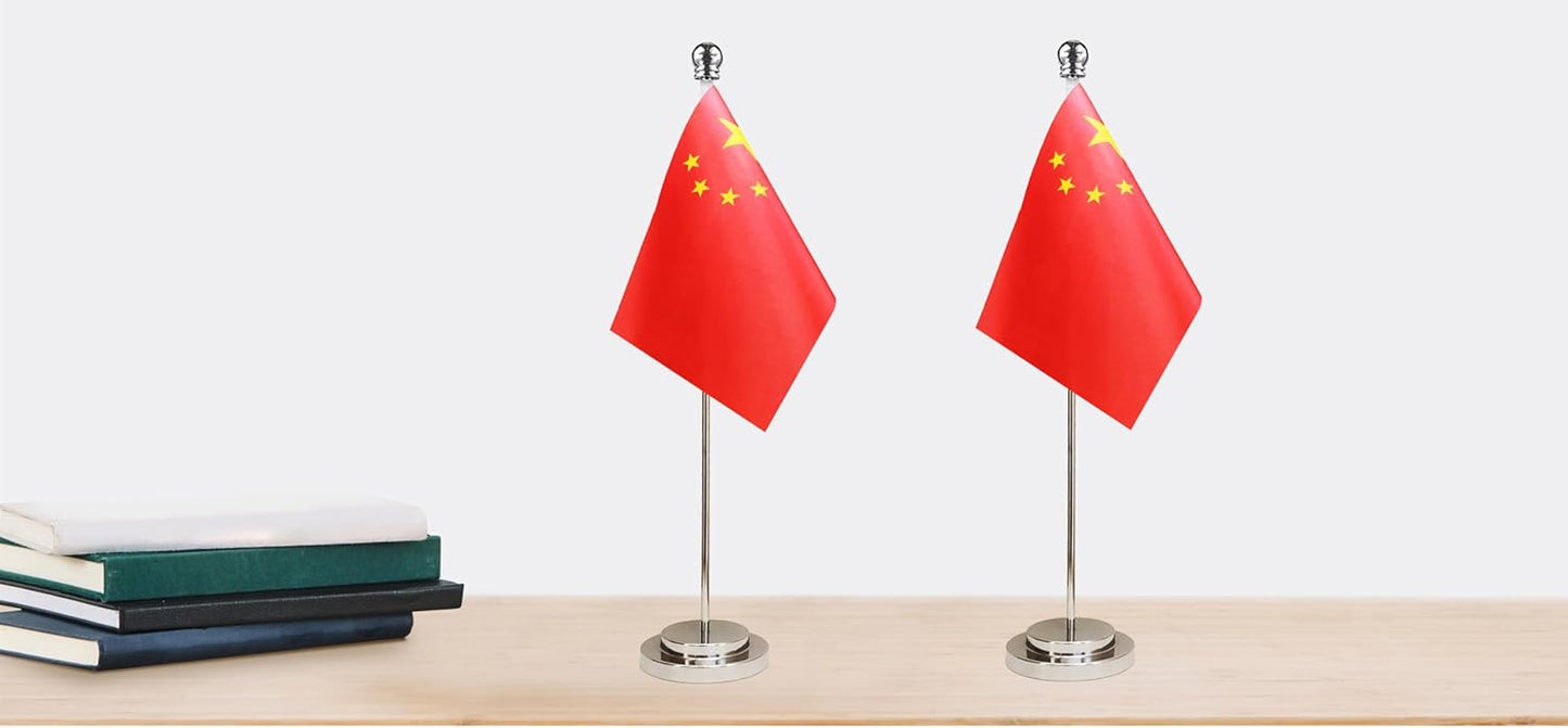 China Chinese Deluxe Desk Flag Set Small Mini Miniature China Chinese Table Desktop Flags,Festival Events Celebration,Office Decoration-2 Pack