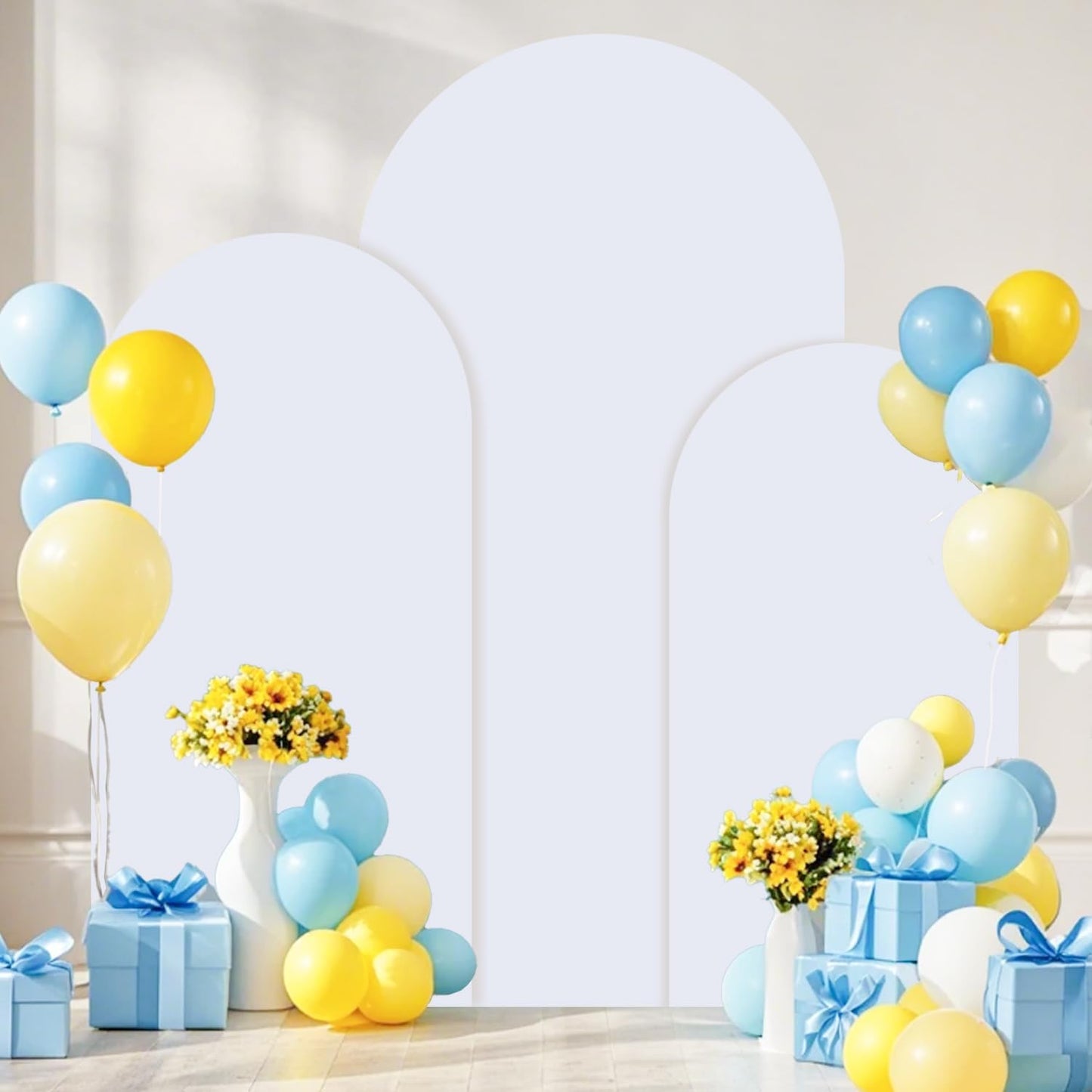 FOTSHARER Arch Stand and Cover Set 7.2FT 6.6FT 6FT Gold Wedding Backdrop Stand White Backdrop Cover for Arch Stand Set of 3 Balloon Arch Stand with Cover for Birthday Party Banquets Baby Showers Decor
