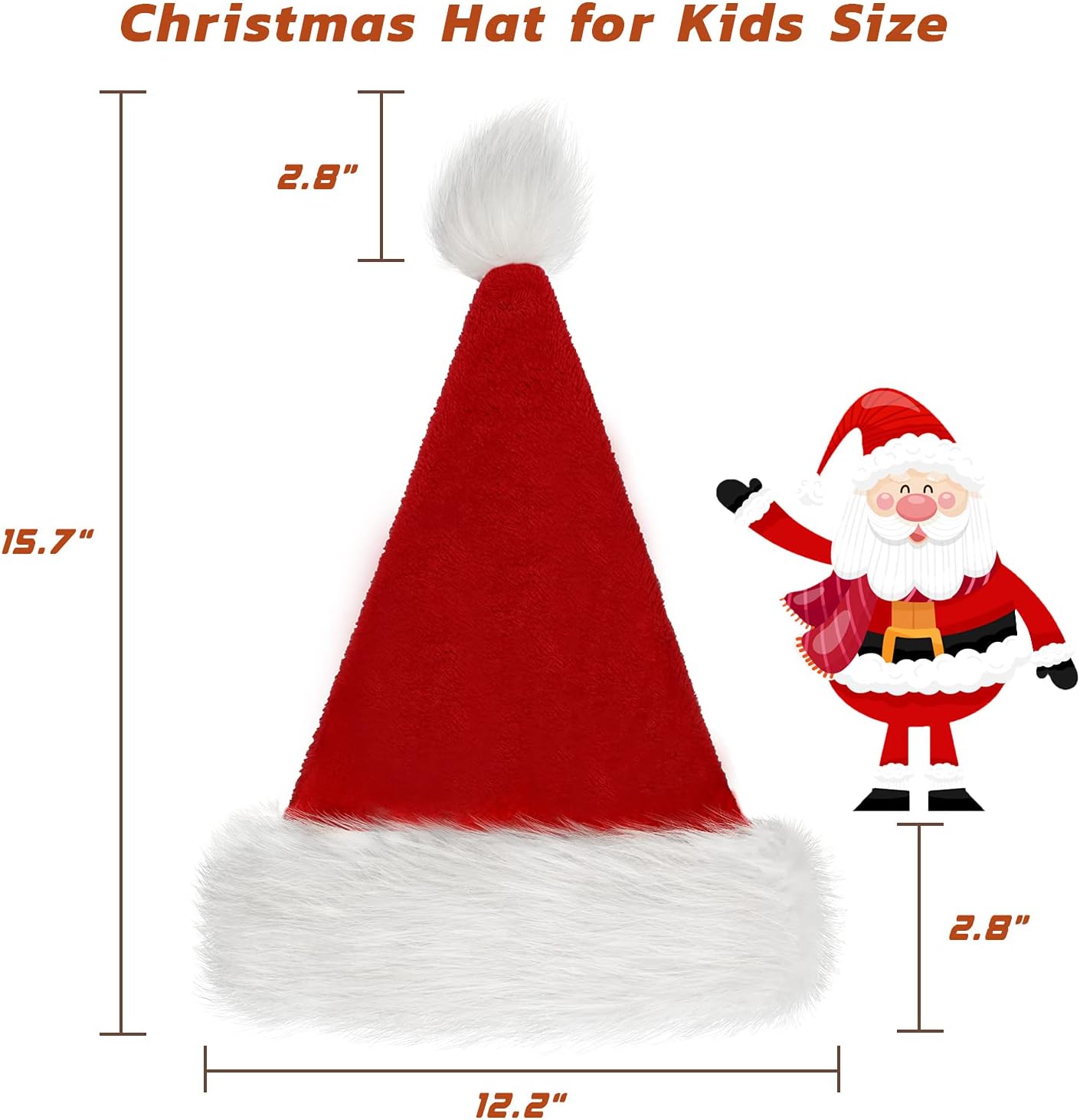 Christmas Hat for Kids,Santa Hat Xmas Hat Velvet Comfort Thicken Fur Holiday Hat