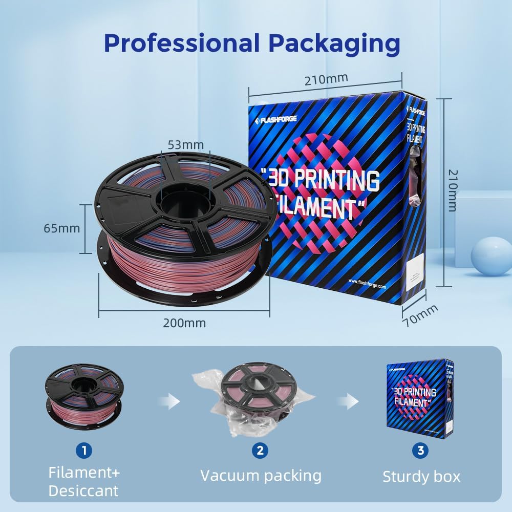 FLASHFORGE 3D Printer Filament Gradient Color Change PLA Filament 1.75mm, 1KG Spool (2.2lbs), Dimensional Accuracy +/- 0.02mm, Better Tenacity & No Knotting 3D Printing Filament (Pink & Blue)