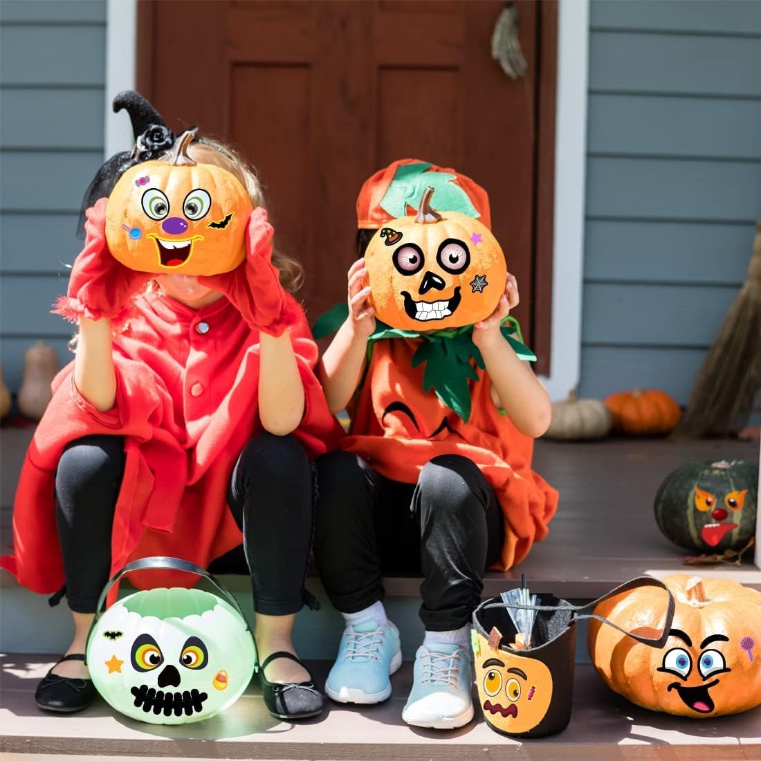 48Packs Pumpkin Decorating Kit, Make Your Own Small Pumpkin face Stickers, Halloween Pumpkin Decorating Stickers for Kids Halloween Party Favors