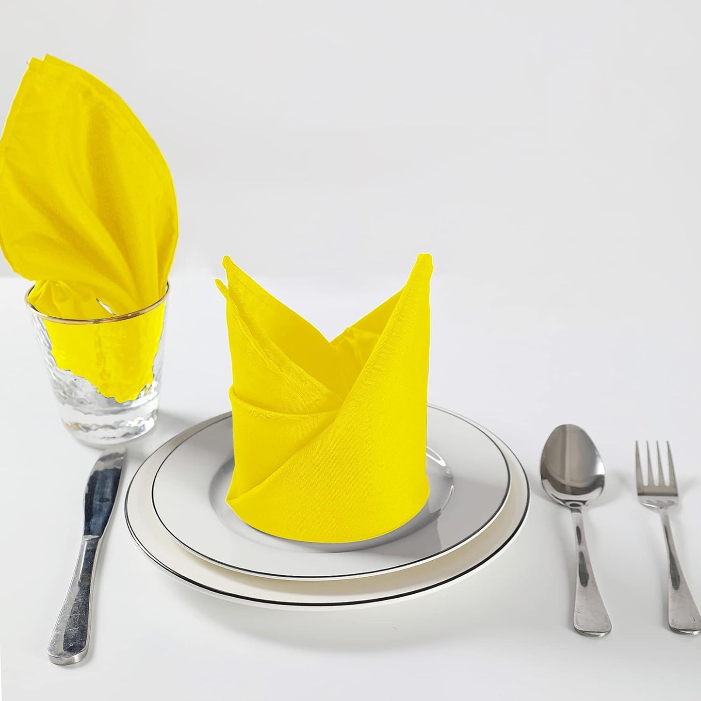 Cloth Napkins 17x17 inch Washable Polyester Dinner Napkins Soft Table Napkins for Wedding Party Dining Banquet(Yellow,12PCS)