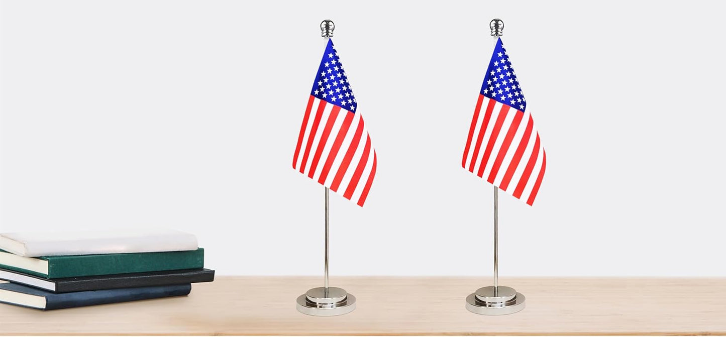 US America USA American Deluxe Desk Flag Set Small Mini Miniature US America USA American Table Desktop Flags,Festival Events Celebration,Office Decoration-2 Pack