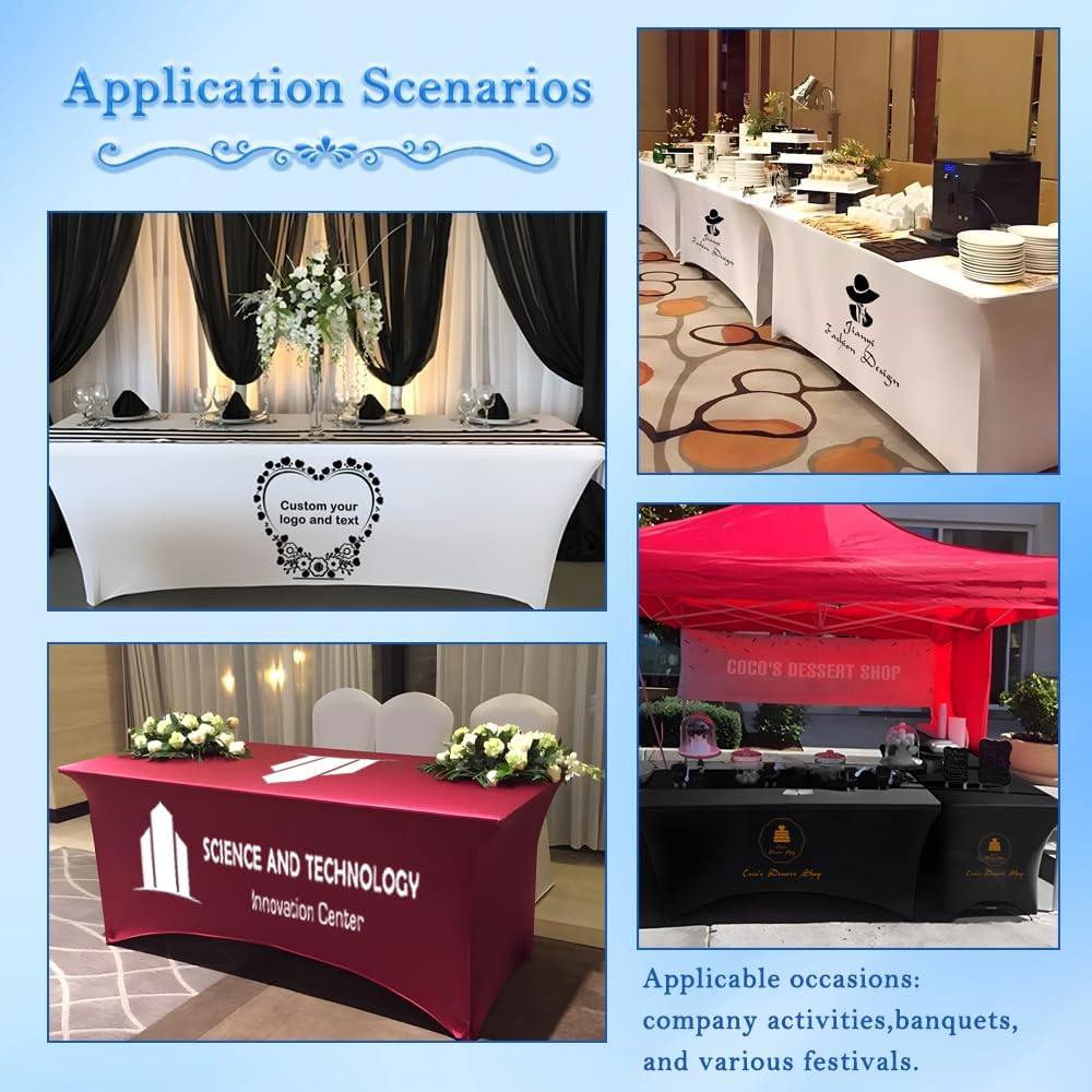 Custom Table Cloth with Business Logo 4FT 5FT 6 FT 8 FT Spandex Customized Table Cover Stretch for Tradeshow Events Birthday Wedding Anniversary Mantel Personalized Table Cloth (4FT)