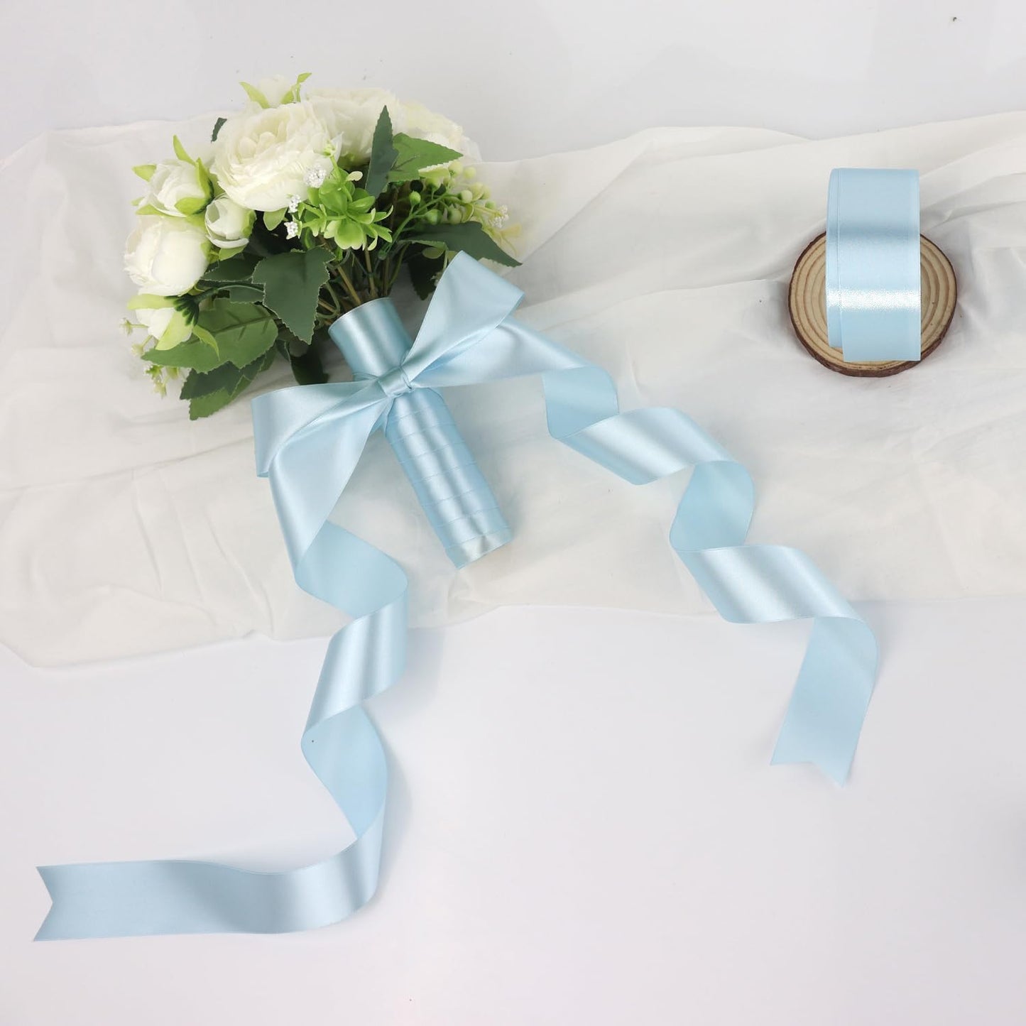 Sky Blue Solid Satin Ribbon 1-1/2 Inch 50 Yards Solid Polyester Fabric Ribbon for Gift Wrapping Wedding Christmas Baby Shower Birthday Party Decoration Handmade Immortal Flower Craft