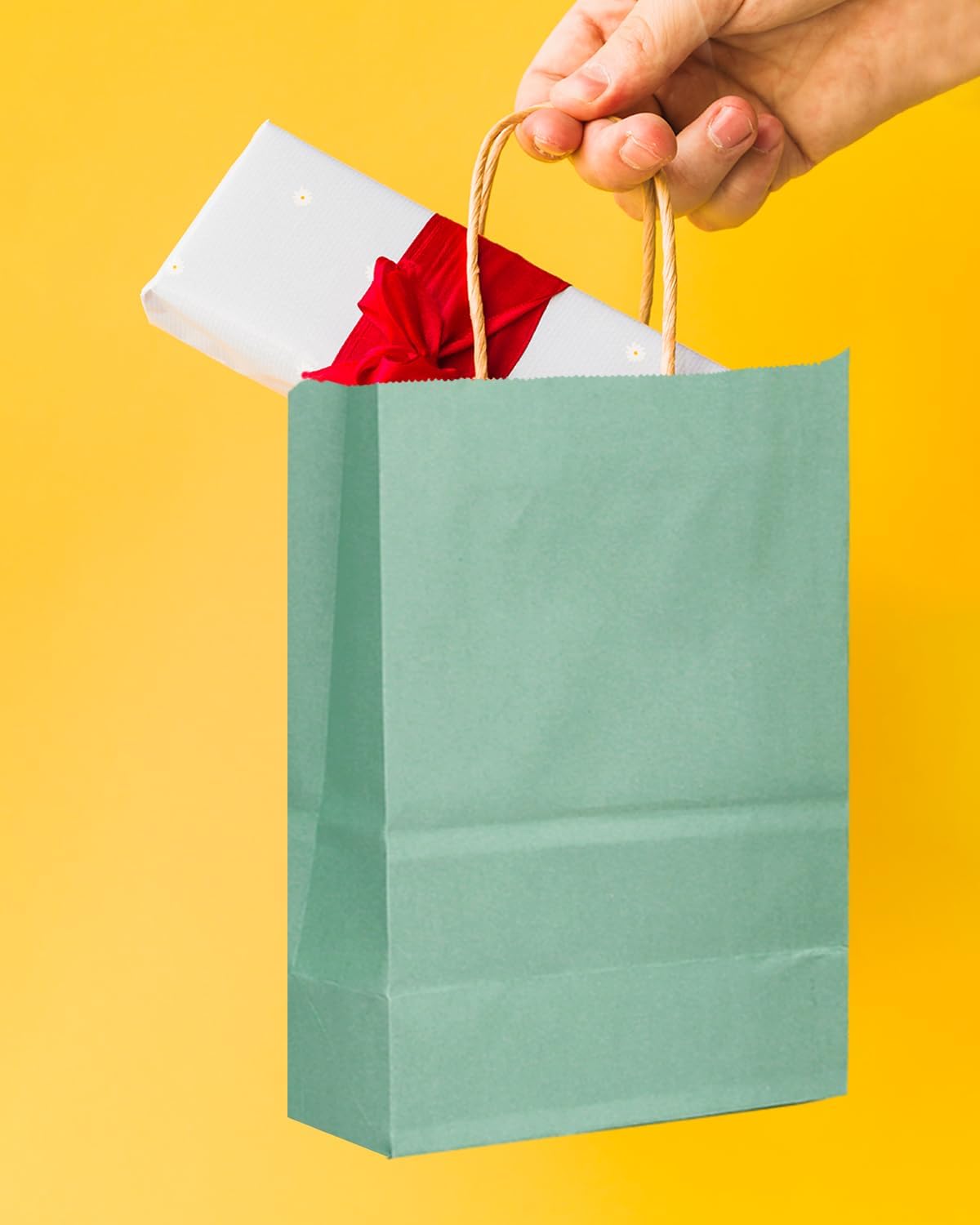 qiqee 24 Pcs Light Blue Mini Paper Gift Bags with Handles 6"x4.5"x2.5" Small Brown Kraft Party Favor Bags Treat Bags Multiple Uses (Mini size)