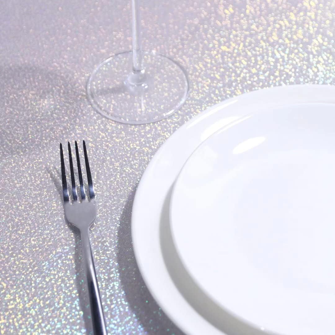 Fitable Silver Sequin Tablecloth for Parties 60x84 Inch - Sparkle Glitter Table Cloth Laser Rectangle Table Cover Overlay for Wedding Baby Shower Ceremony Birthday Cake Table Holiday Banquet