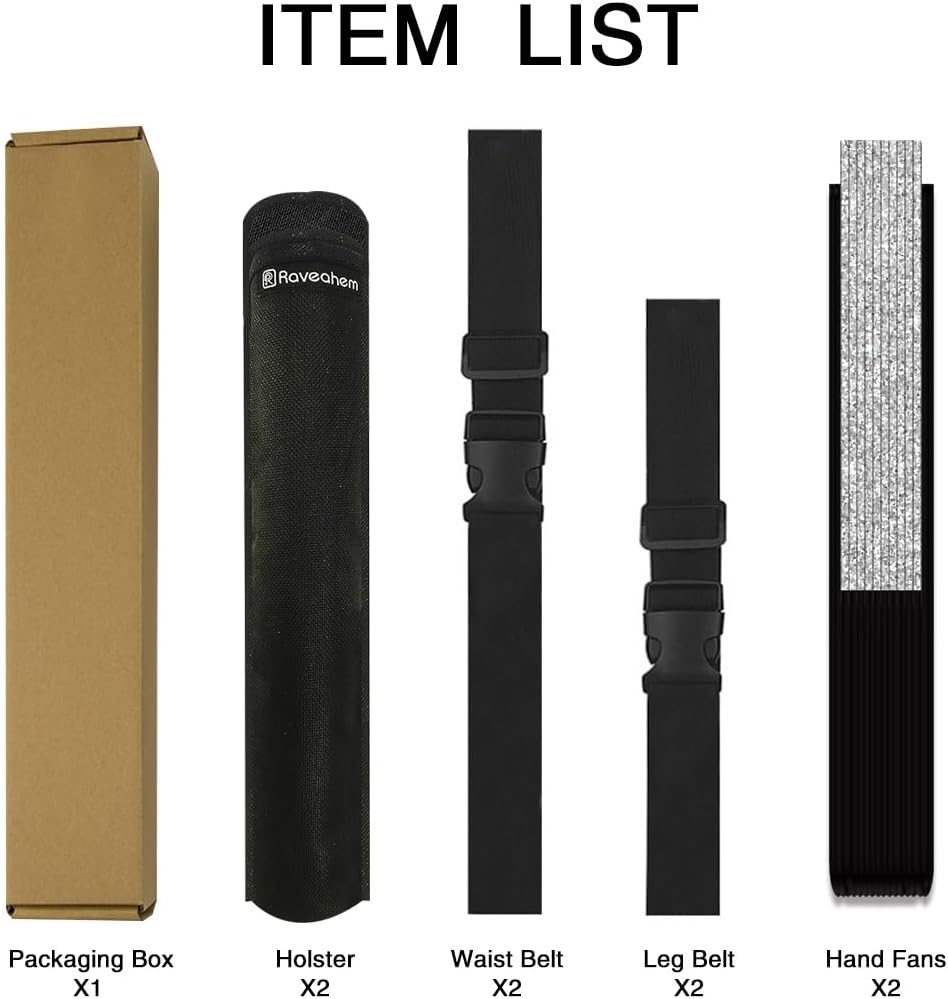 13" Large Folding Rave Fan with Holster, Clack Hand Fans Foldable for Line Dancing, Boots On The Ground Fan for Women Men Festival EDM Party Decoration, Glitter Silver 2 Pack