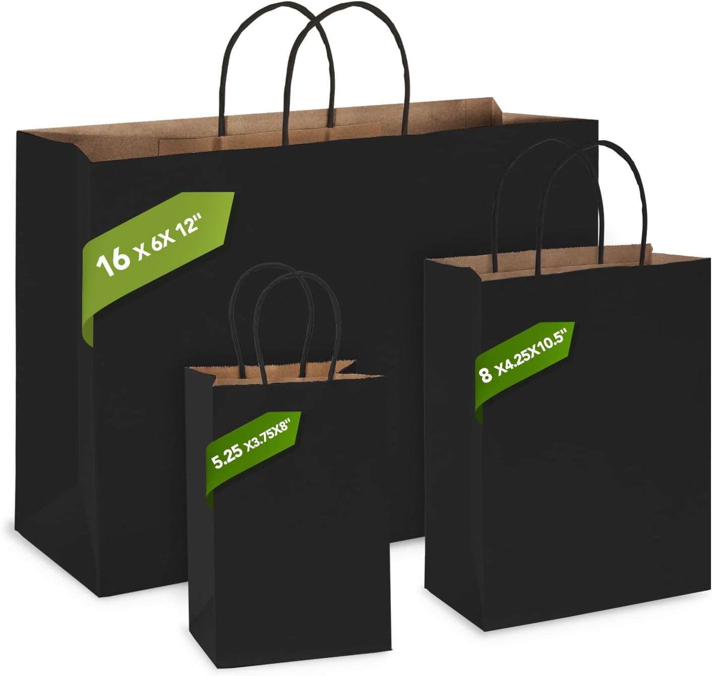 MESHA Large Black Paper Bags with Handles 16x6x12 Inch 25 Pack Paper Shopping Bags Large Gift Bags Craft Bag Kraft Bag for Small Business