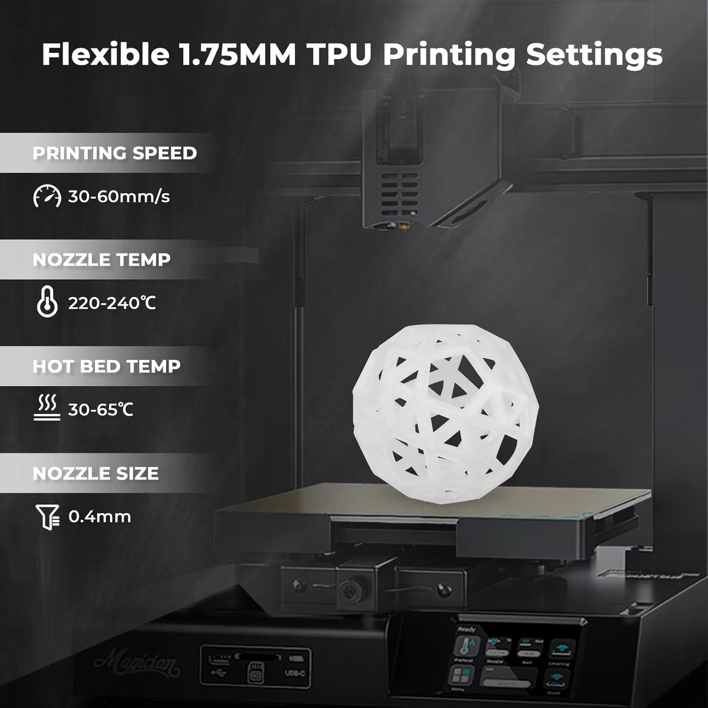 AMOLEN TPU 3D Printer Filament 1.75mm, Transparent Flexible TPU 3D Printing Filament Supports High Speed, 95A Soft TPU Filament 1kg Spool(2.2lbs), Transparent