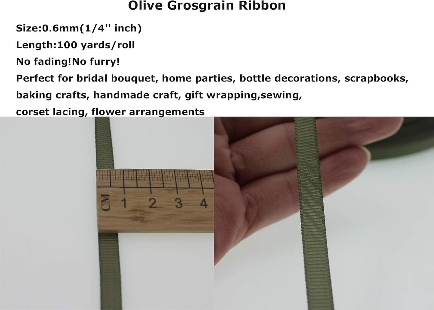 Jesep One Roll 100 Yards 1/4" Soild Grosgrain Ribbon Boutique Gift Wrapping Package Ribbon, DIY Crafts Bow Hair Headband Accessories Assorted Ribbon#570(1/4" 6mm, Olive Green)