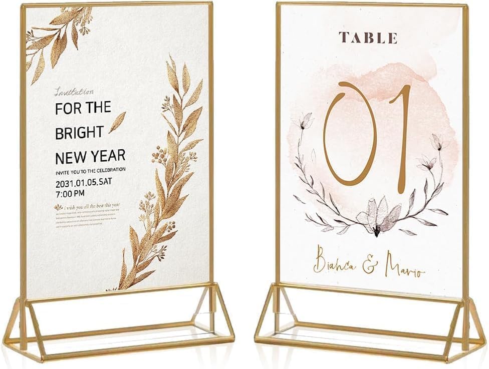 20PCS Acrylic Sign Holder, 4x6 Double Sided Gold Picture Frame Clear Wedding Table Numbers for Party, Restaurant Sign, Menu, Photo