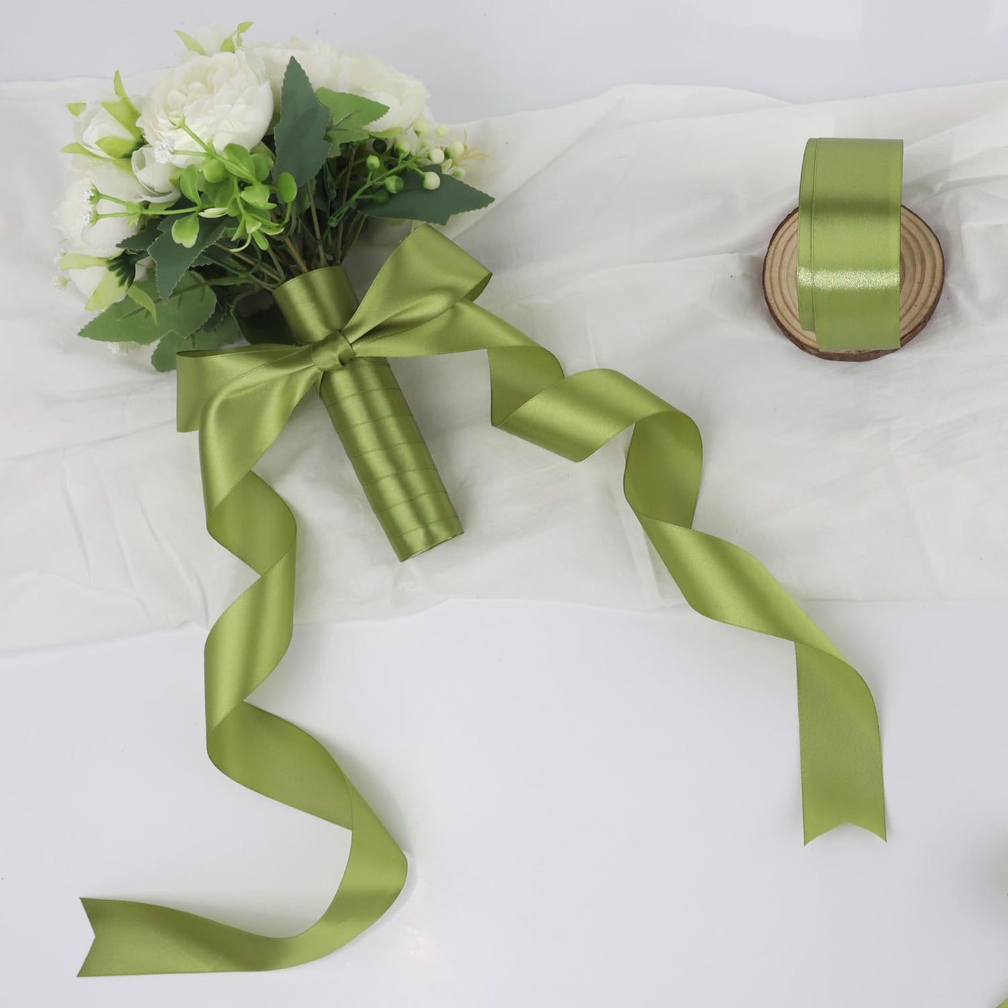 Light Green Solid Satin Ribbon 1-1/2 Inch 50 Yards Solid Polyester Fabric Ribbon for Gift Wrapping Wedding Christmas Baby Shower Birthday Party Decoration Handmade Immortal Flower Craft