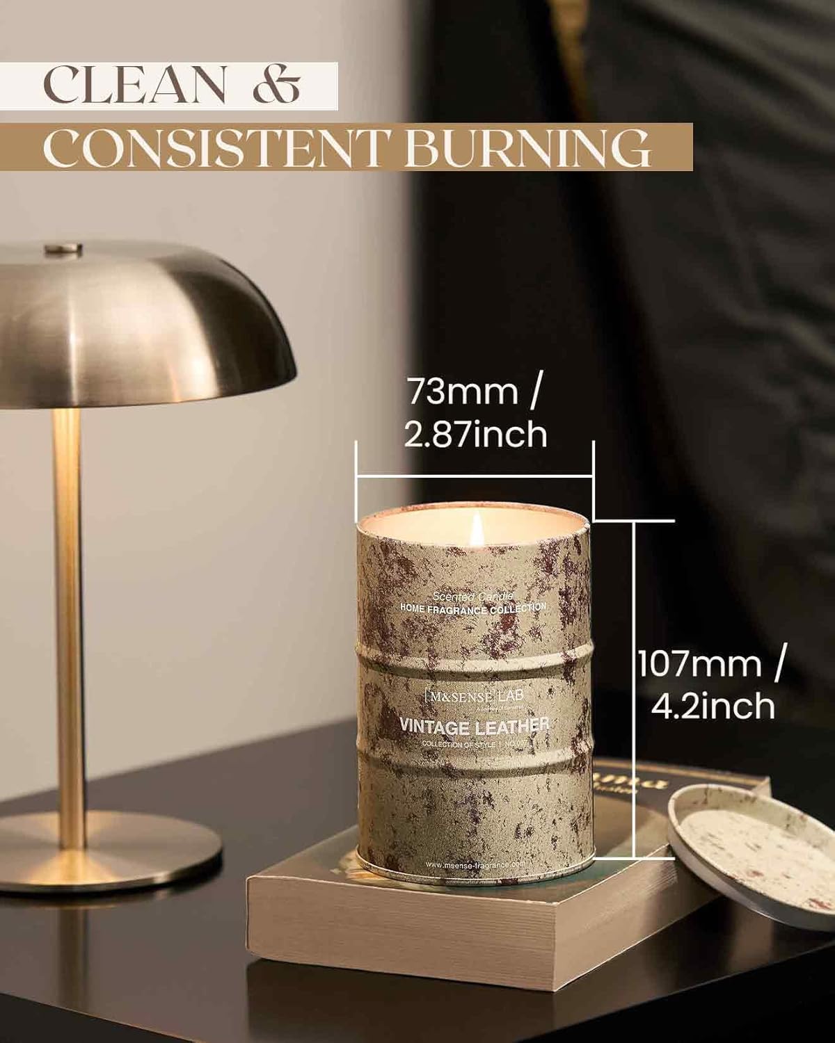 M&SENSE Vintage Leather Scented Candles Natural Non Toxic, Aromatherapy Candle for Stress Relief Meditation Relaxing, Housewarming Gifts for Women Men, 11.3oz 70 Hour Long Burning