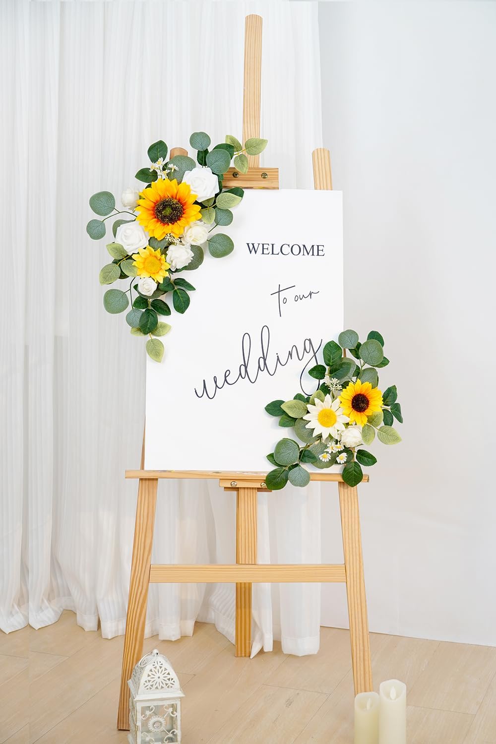 WEIERYUE(Pack of 2 Artificial Flowers Decorations,Artificial Arch Backdrop Garlandfor Ceremony Party Reception Entrance Welcome Easel Door Floral Decor Wall Home Entryway Outdoor(Sunflower)