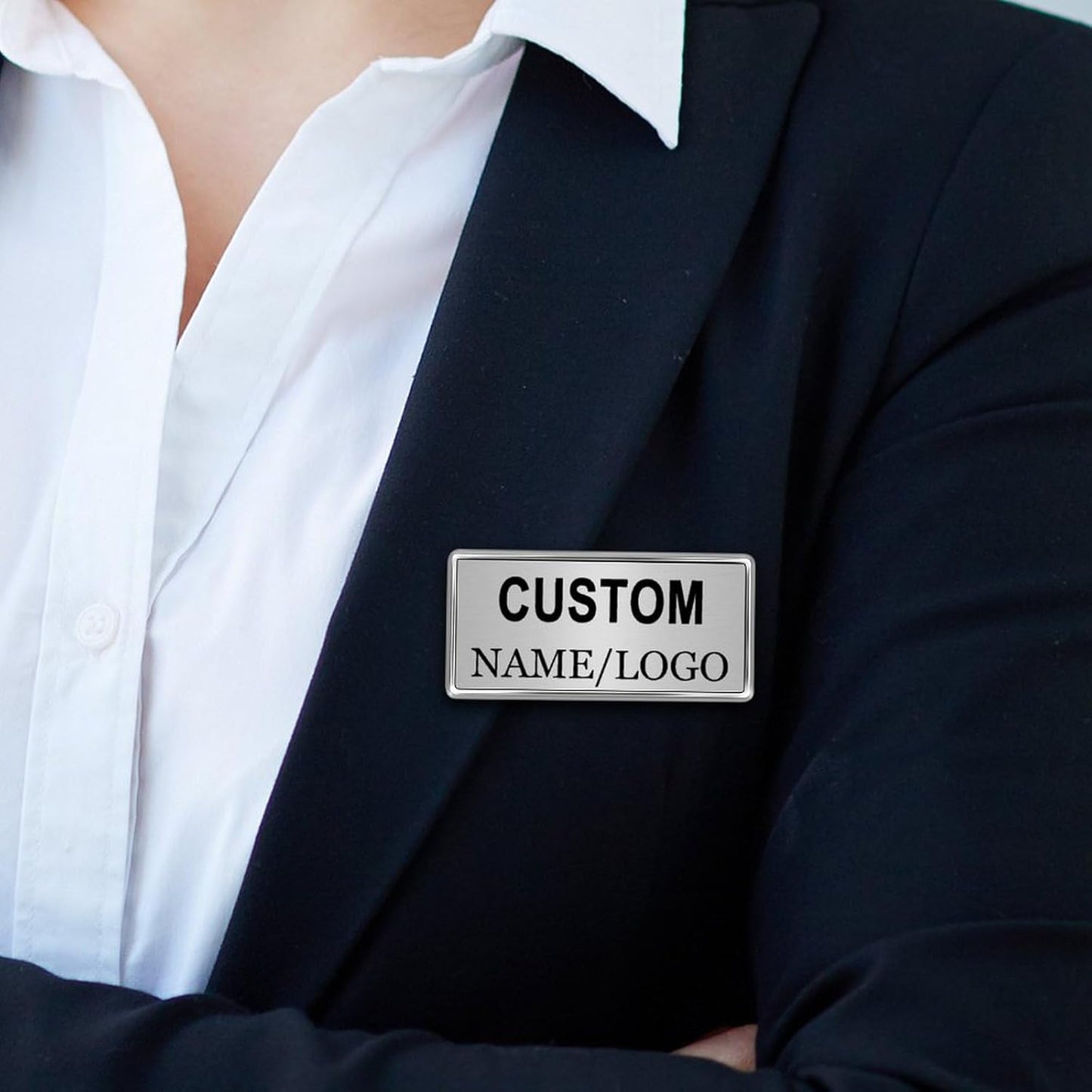 Custom Name Tags ID Badges with Logo Name Personalized Name Badges Custom Name Tag ID Badge with Pin Backing Customizable Name Tag for Business Offices Stores Restaurant, 1.5x2.8 in, 5PCS