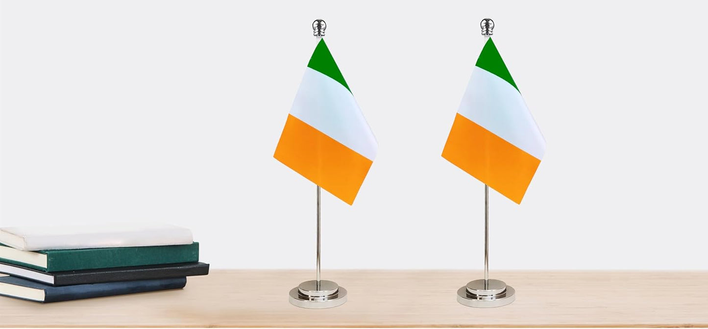 Ireland Irish Deluxe Desk Flag Set Small Mini Miniature Ireland Irish Table Desktop Flags,Festival Events Celebration,Office Decoration-2 Pack