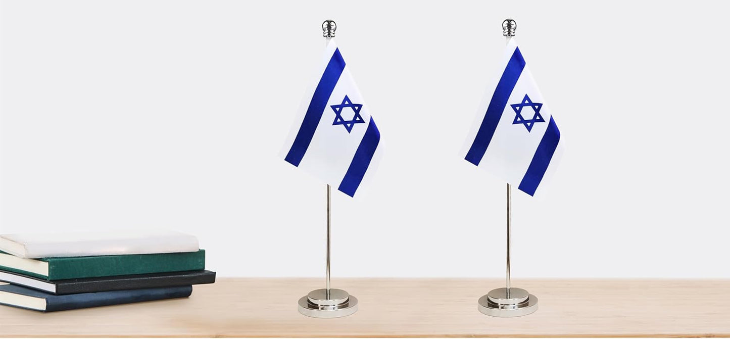 Israel Israeli Deluxe Desk Flag Set Small Mini Miniature Israel Israeli Table Desktop Flags,Festival Events Celebration,Office Decoration-2 Pack
