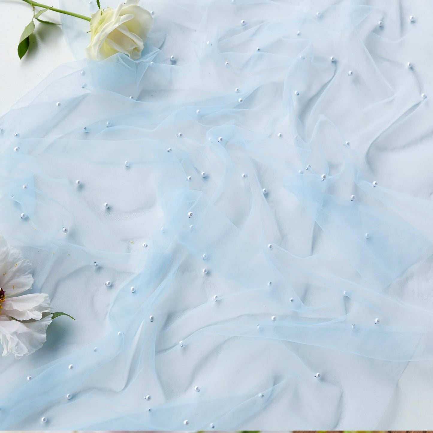 Artoid Mode Pearl Blue Gauze Table Runner 120 Inch 10FT, Seasonal Sheer Dining Holiday Wedding Birthday Baby Shower Table Decor for Home Party