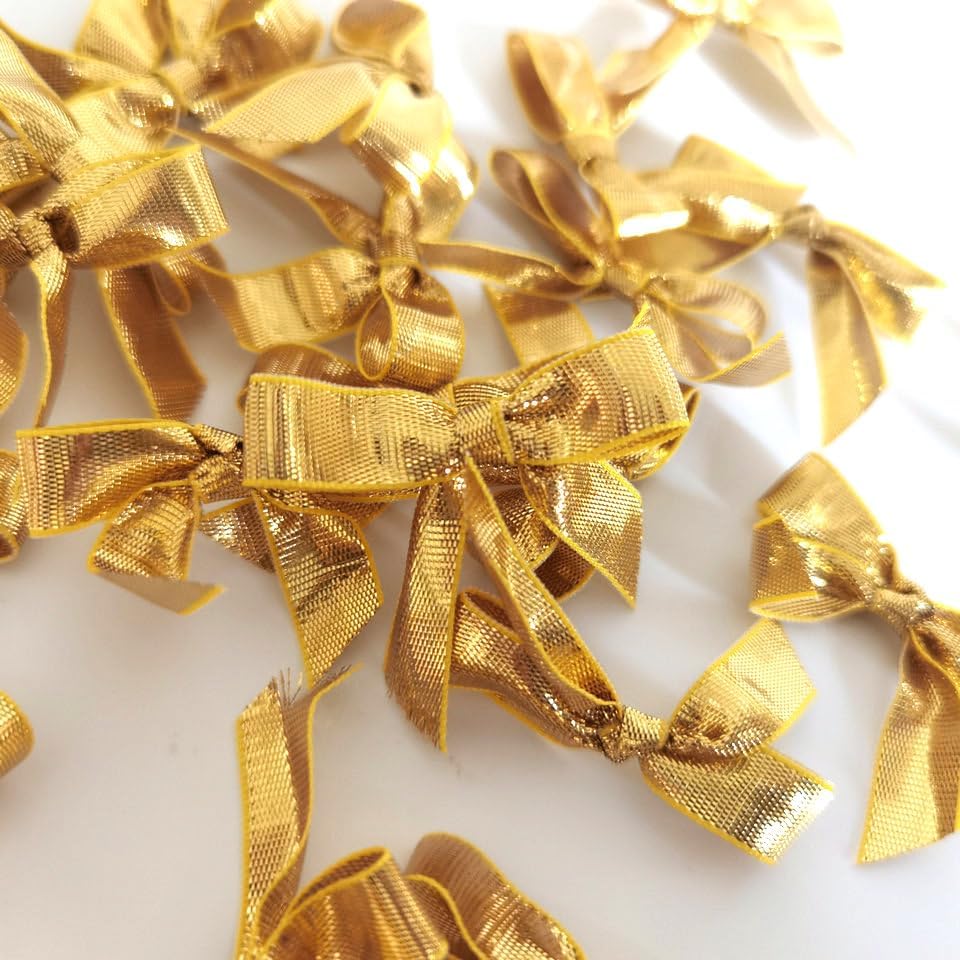 50pcs 1-1/2" Gold Satin Ribbon Bows Without Twist Ties for Gift Wrapping Packing Christmas Decoration (Gold)