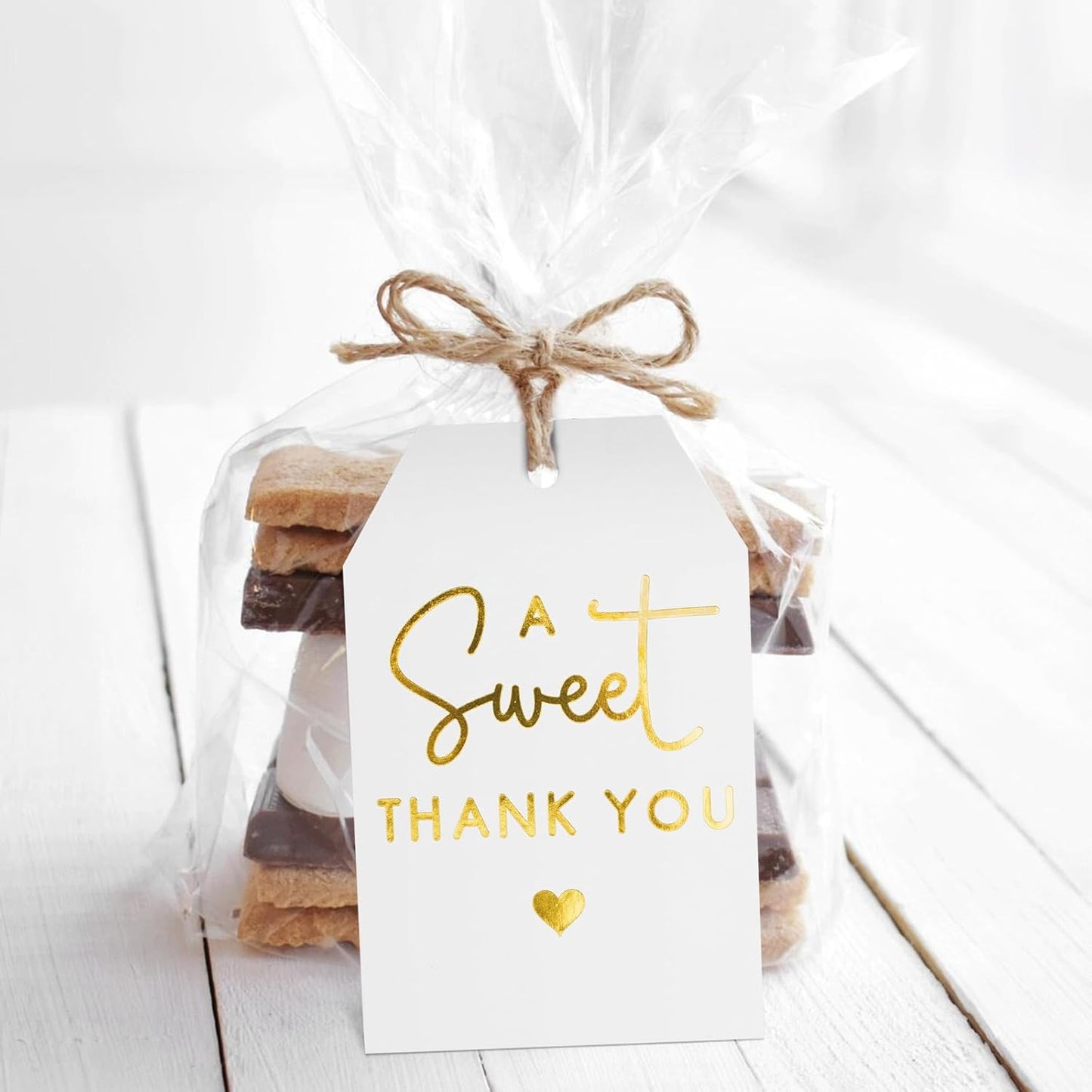 A Sweet Thank You Tags, joycraft 50Pcs Gold Thank You Gift Tags with String, 3x2 in White Kraft Paper Gift Tags, Sweet Thank You Tags for Wedding, Baby Shower, Birthday, Anniversary, Gift Wrap