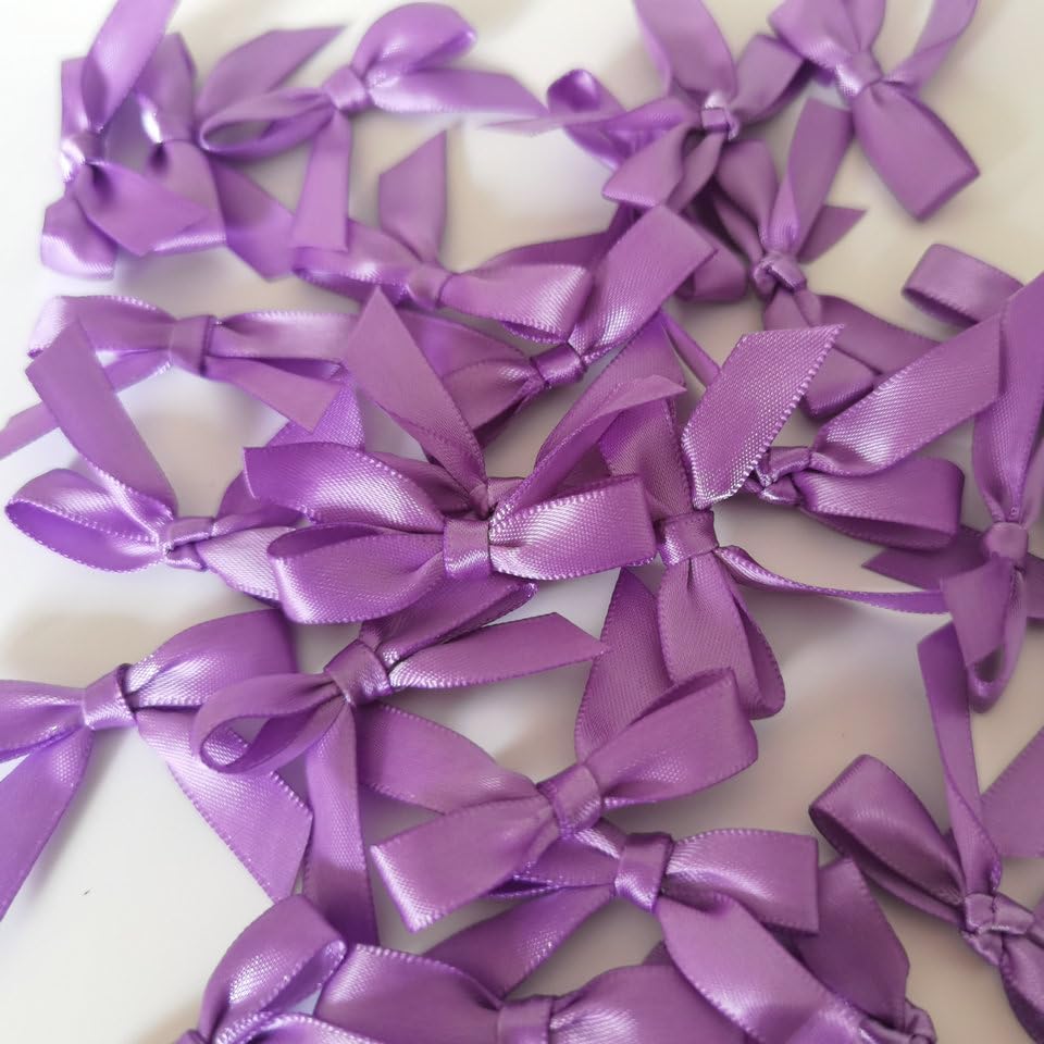50pcs 1-1/2" Purple Satin Ribbon Bows Without Twist Ties Mini Ribbon Bows for Candy Partiy Decoration Gift Packing&Wrapping Accessoried(Purple)