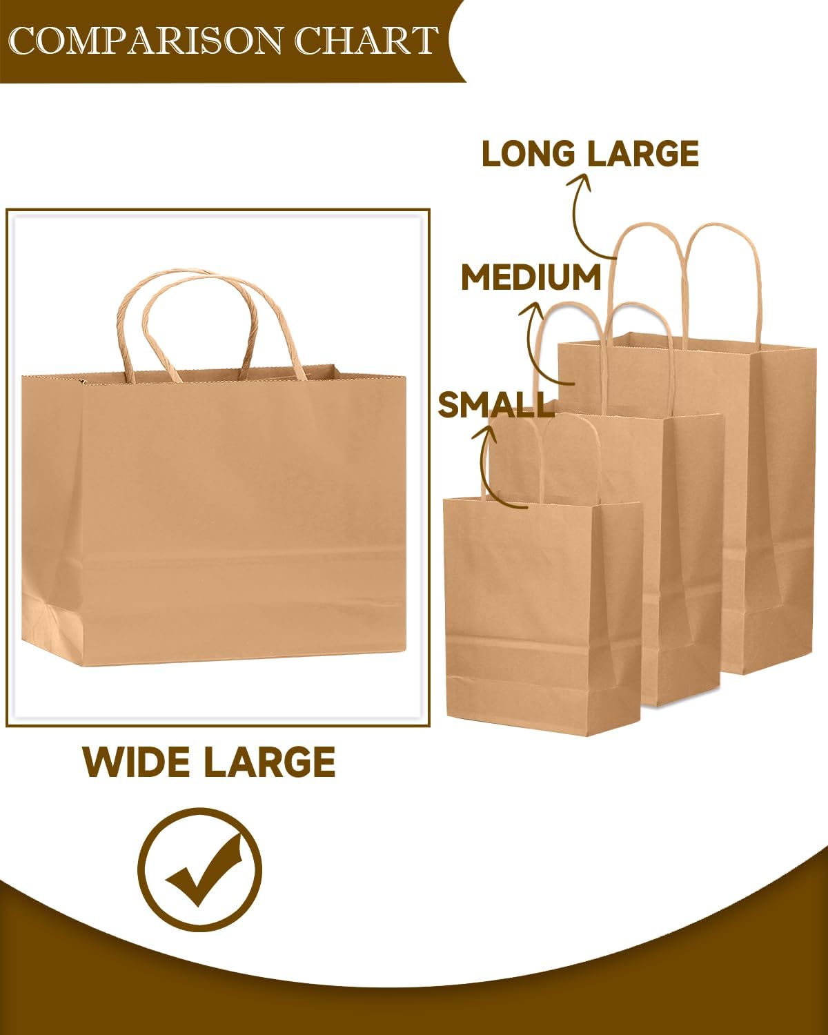 qiqee 30-Packs Brown Gift Bags with Handles Bulk 13"x4.5"x10" Wide Large Size Party Paper Bags