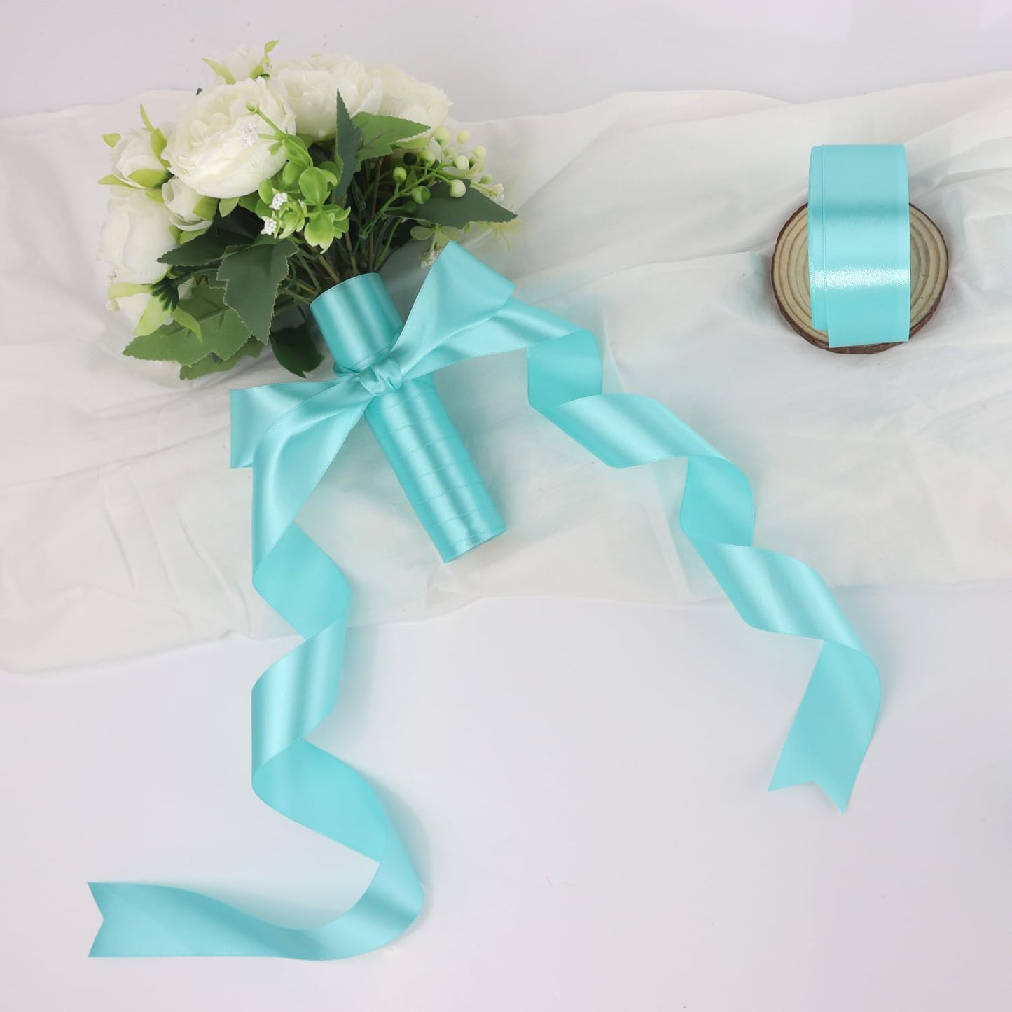 Lake Blue Solid Satin Ribbon 1-1/2 Inch 50 Yards Solid Polyester Fabric Ribbon for Gift Wrapping Wedding Christmas Baby Shower Birthday Party Decoration Handmade Immortal Flower Craft