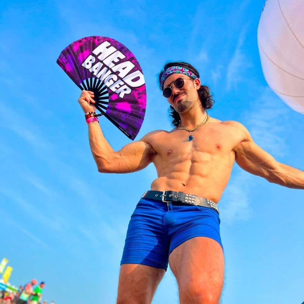 Kandies World Custom Festival Folding Hand Fan - Unique Designs, Made of Bamboo, Clacking Sound, Lightweight - Perfect Rave and Festival Accessory!