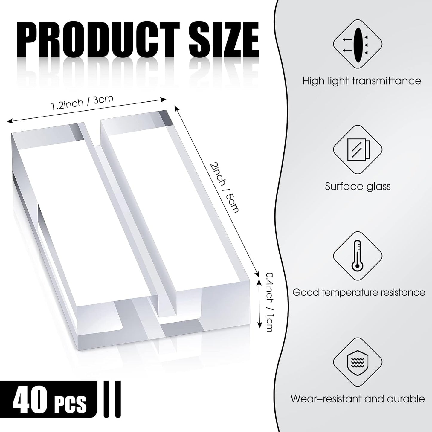 Blulu 40 Pieces Acrylic Place Card Holders 2 Inch Clear Stands Base with 3 mm Card Slot Numbers Display Table Sign for Wedding Exhibition Office Cafe Restaurant Photo Menu Meeting Table Decorations