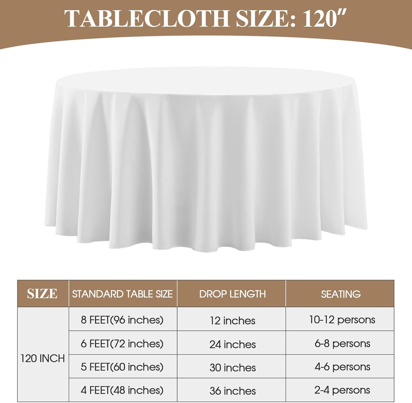 Round Tablecloth 120 Inch 10 Pack White Tablecloths Washable Decorative Linen Polyester Table Clothes Cover for Dining Table Banquets Buffet Parties and Wedding