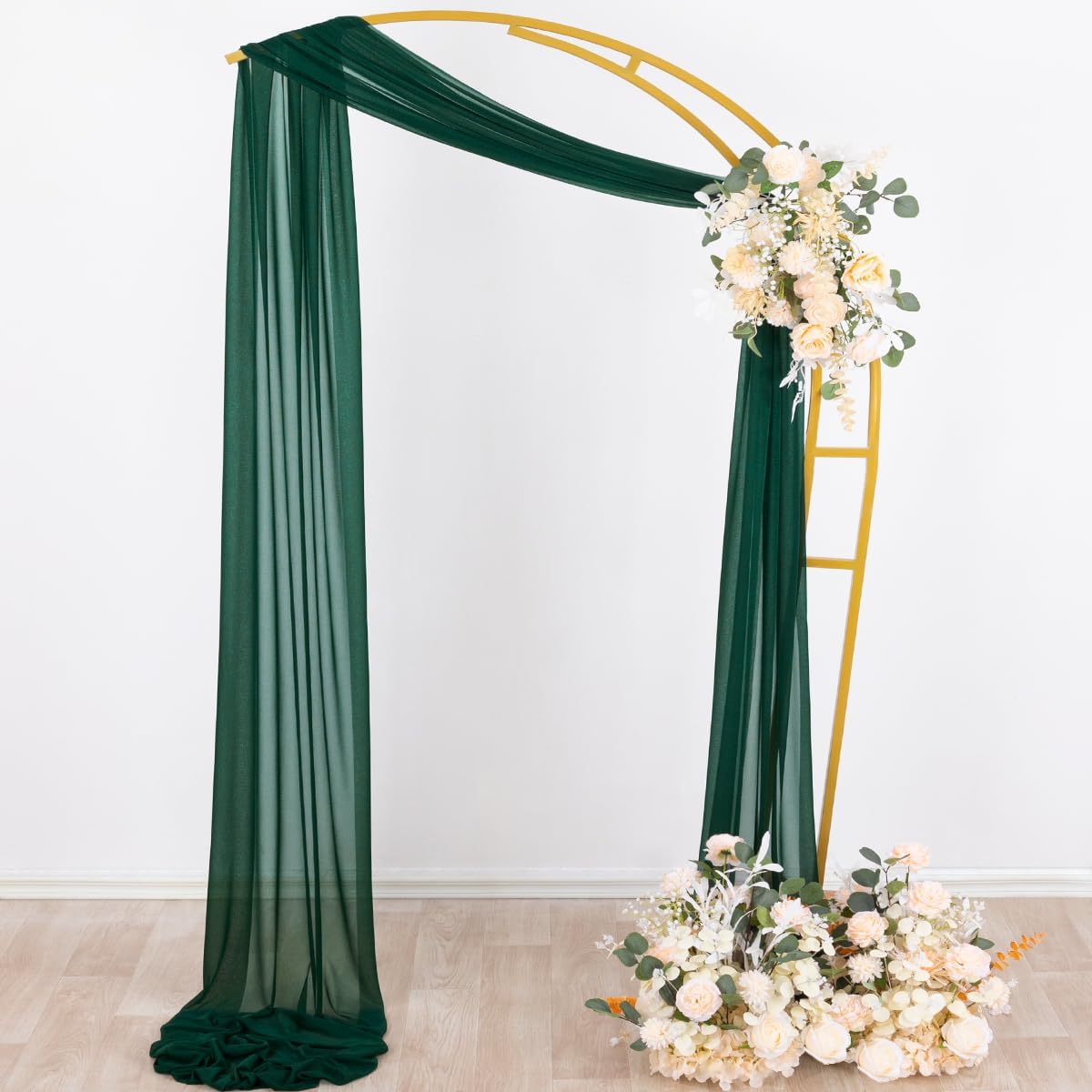 Socomi Wedding Arch Draping Fabric 29" x 20Ft 1 Panel Emerald Green Sheer Outdoor Curtain Drapes Extra Long for Bridal Baby Shower Ceremony Birthday Party Decor