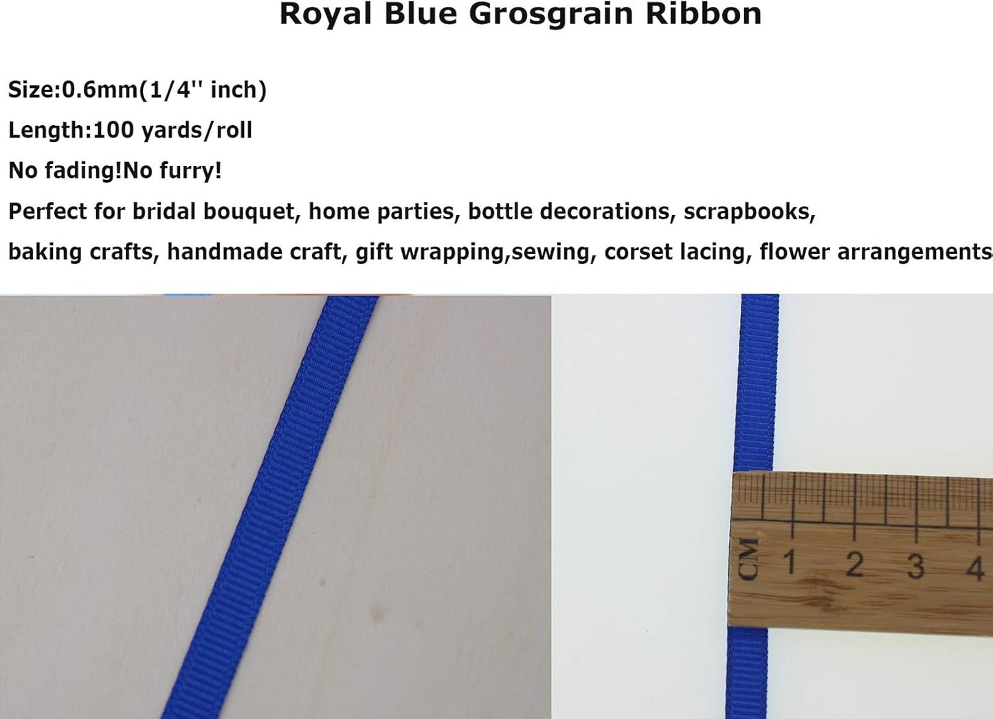 Jesep One Roll 100 Yards 1/4" Soild Grosgrain Ribbon Boutique Gift Wrapping Package Ribbon, DIY Crafts Bow Hair Headband Accessories Assorted Ribbon#352 (1/4" 6mm, Royal Blue)