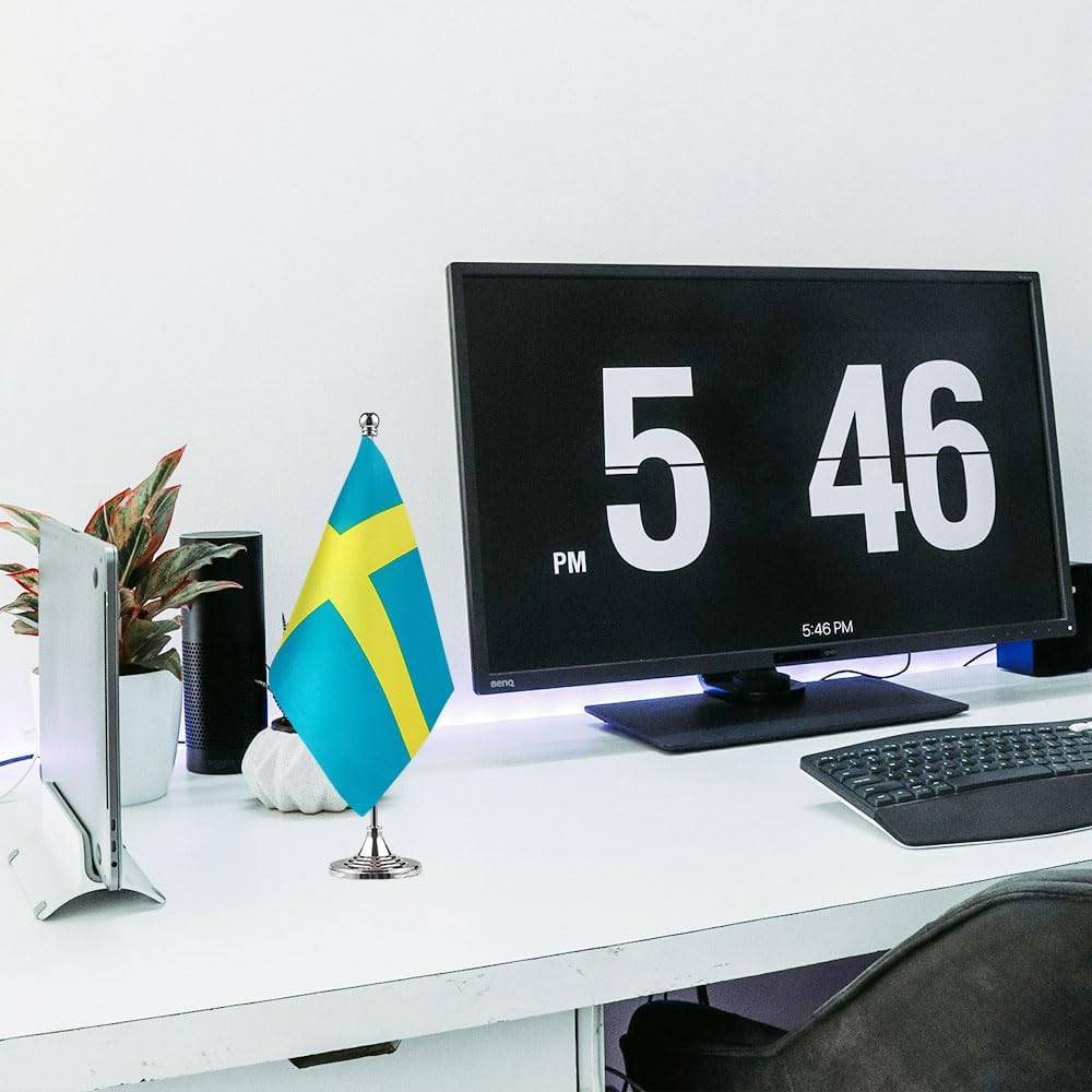 Sweden Flag Swedish Flags, Small Mini Swedish Desk Flag, Used for Table Office Classroom Home Patriotic Events Decorations