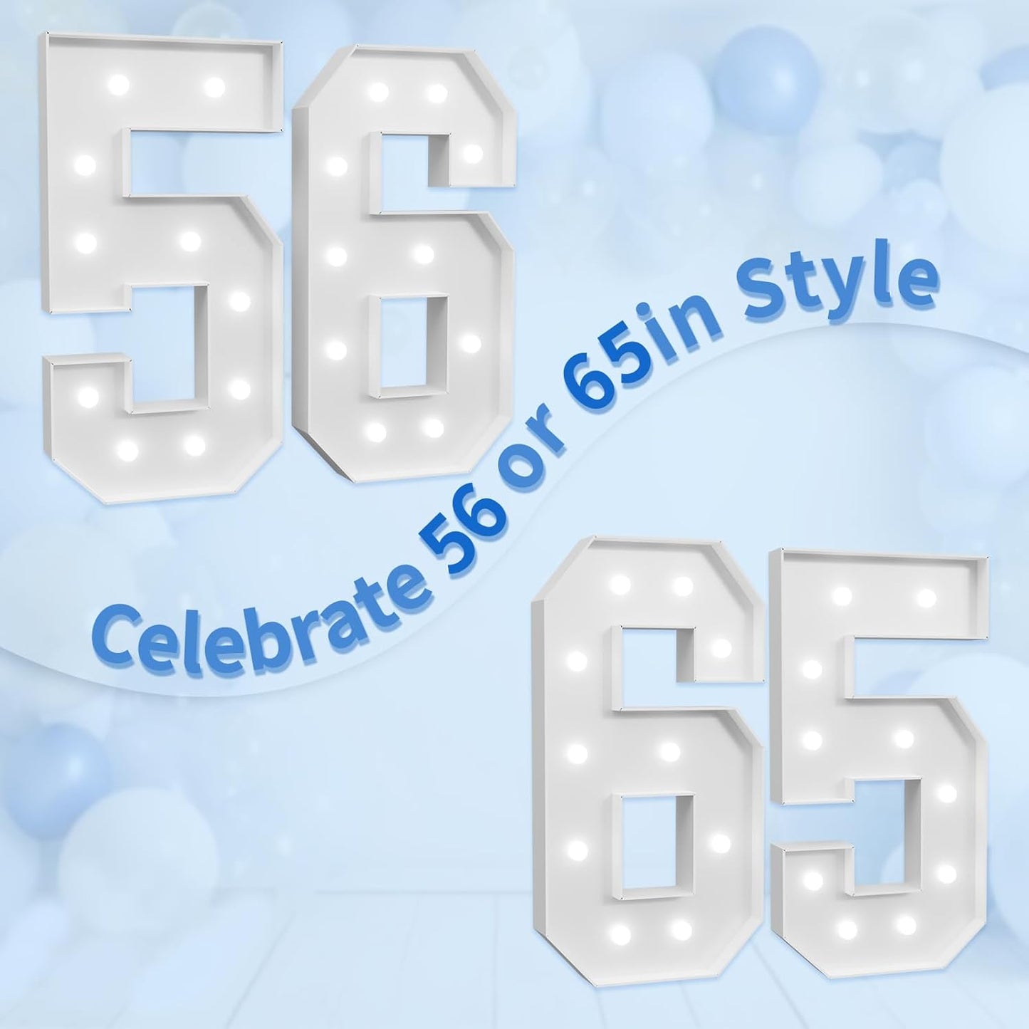 Marquee Numbers Large 56th-Birthday Decorations: 4ft Light Up Number Party Decor 56 Year Old Women And Men 65th Birthday Decoration Backdrop 65 Anniversary Cardboard Big Mosaic Balloon Frame Number 56