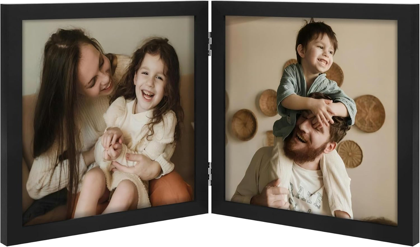 decorUhome Double 8x8 Picture Frame Vertical, Engineered Wood Bifold Photo Frame with Plexiglass for Tabletop Display, 8x8, Black