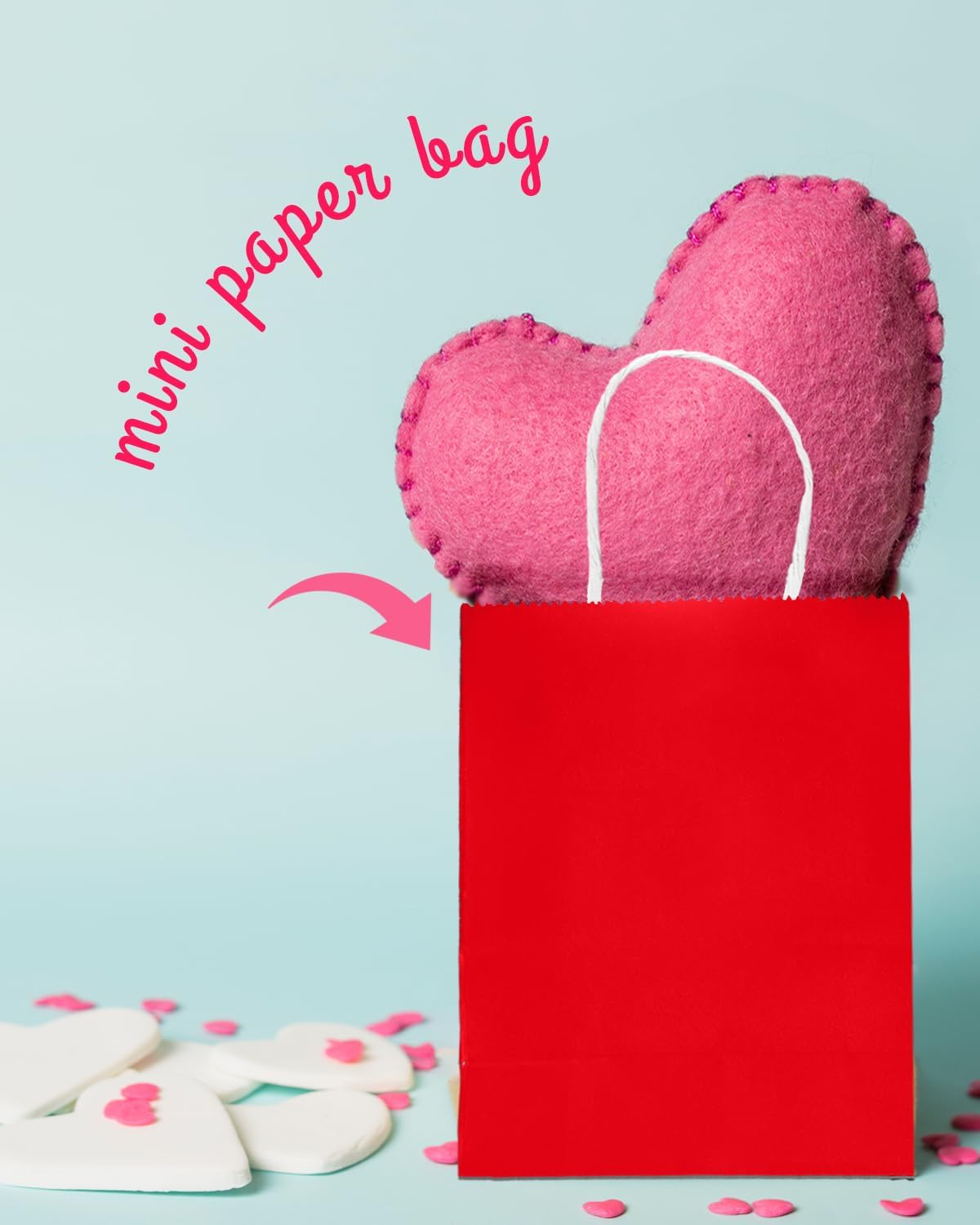 Bakepacker 100 Pcs Red Mini Paper Gift Bags with Handles 6"x4.5"x2.5" Party Favor Bags Multiple Uses (Mini size)