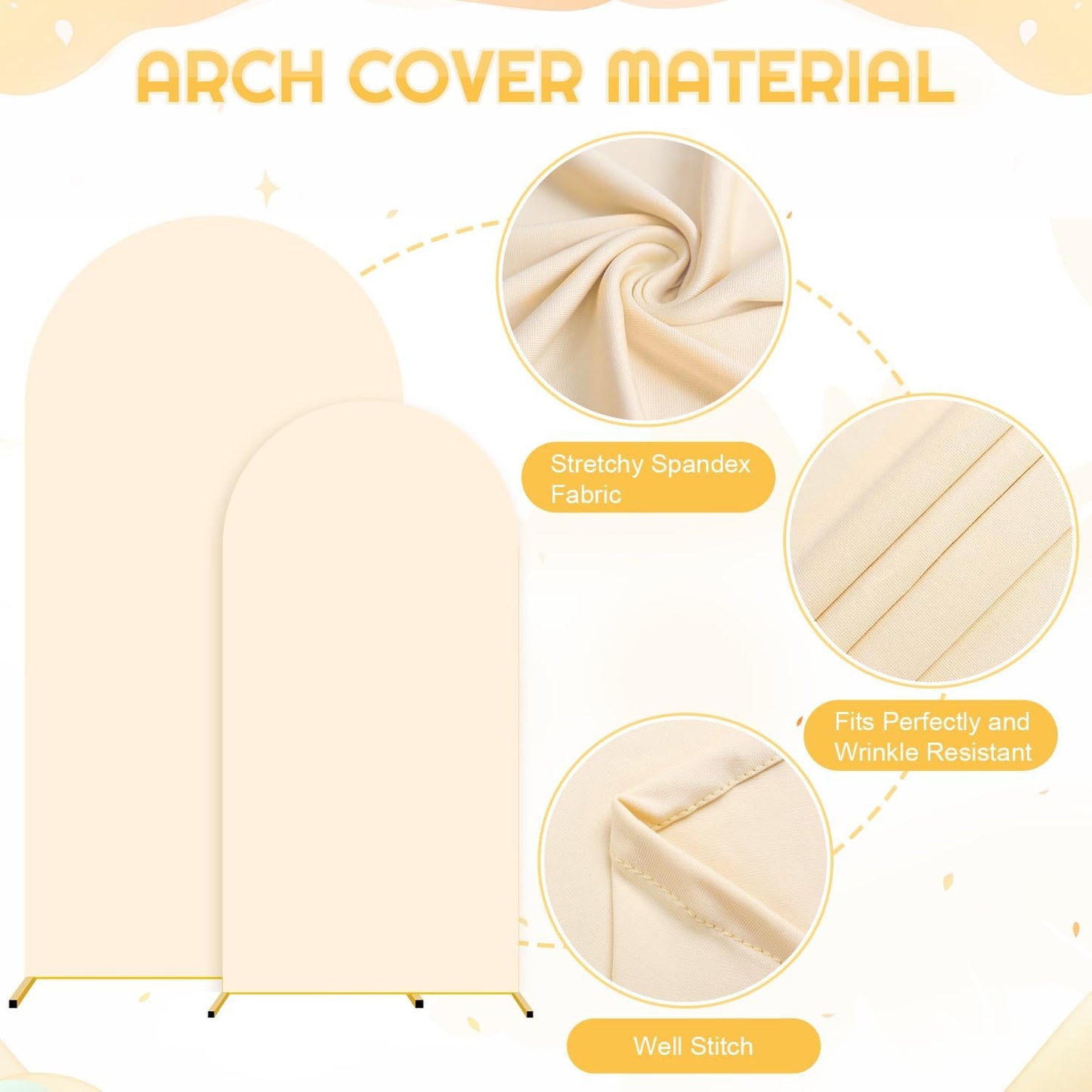 Metal Arch Backdrop Stand Set of 2 with Cover (7.2FT, 6FT) Wedding Arches Stand and Beige Spandex Arch Covers Stretchy Backdrop Balloon Arch Stands and Cover Set for Baby Shower Birthday Party Decor