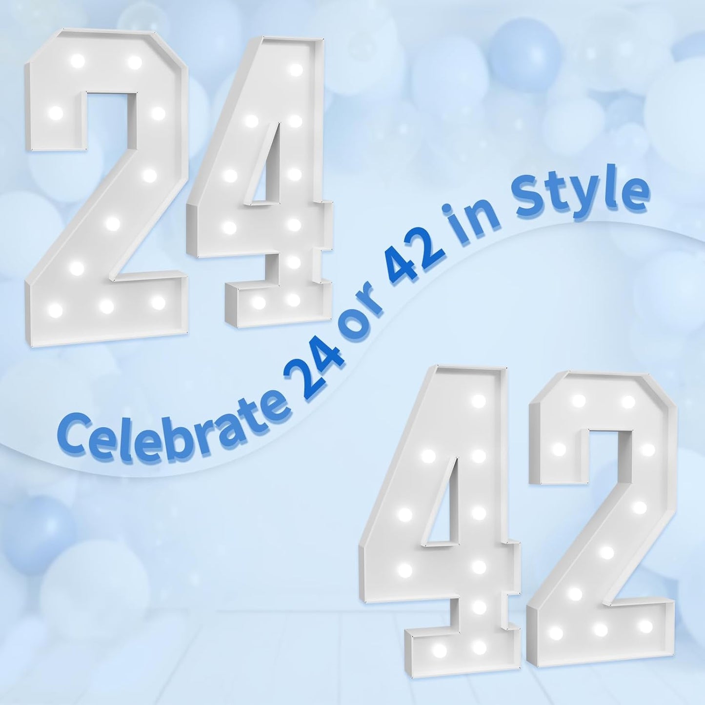 Marquee Numbers Large 24th-Birthday Decorations: 4ft Light Up Number Party Decor 42 Year Old Women And Men Birthday Decoration Backdrop 42 Anniversary Cardboard Big Mosaic Balloon Frame Number 24
