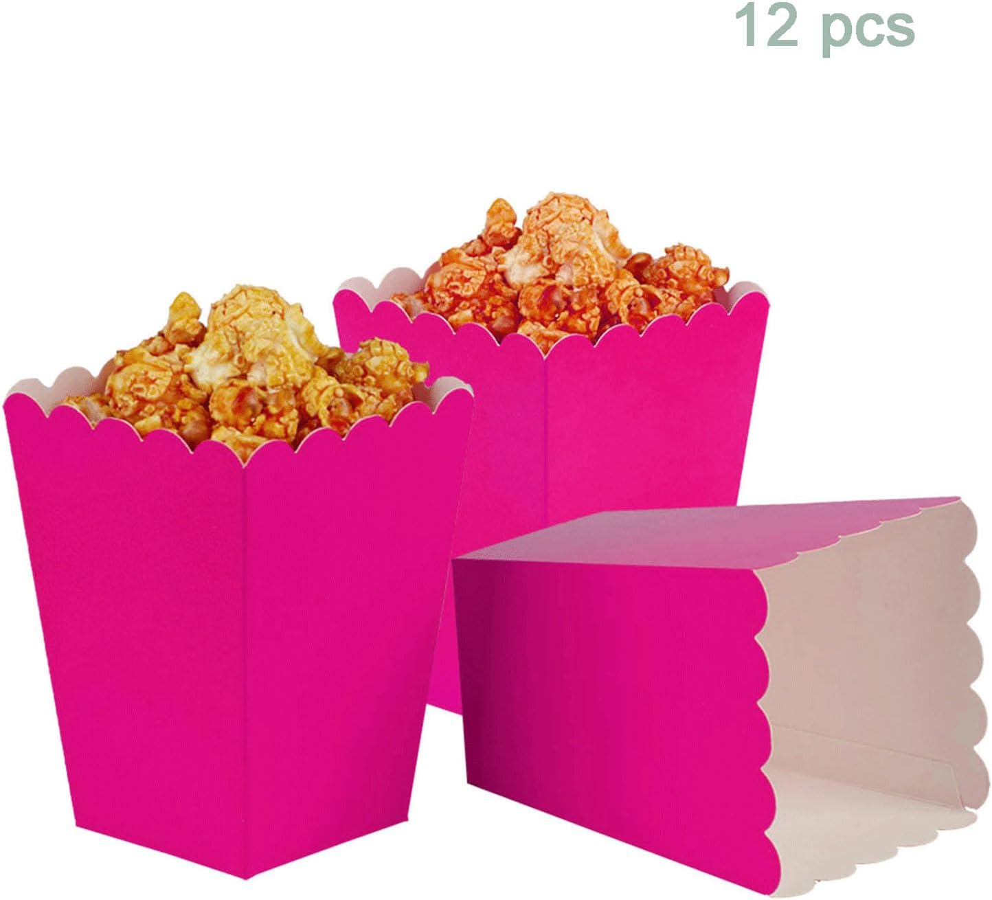 Hot Pink Popcorn Boxes Mini Pack of 12, Paper Popcorn Container for Birthday Party, Graduation, Wedding, Carnival, Movie Night