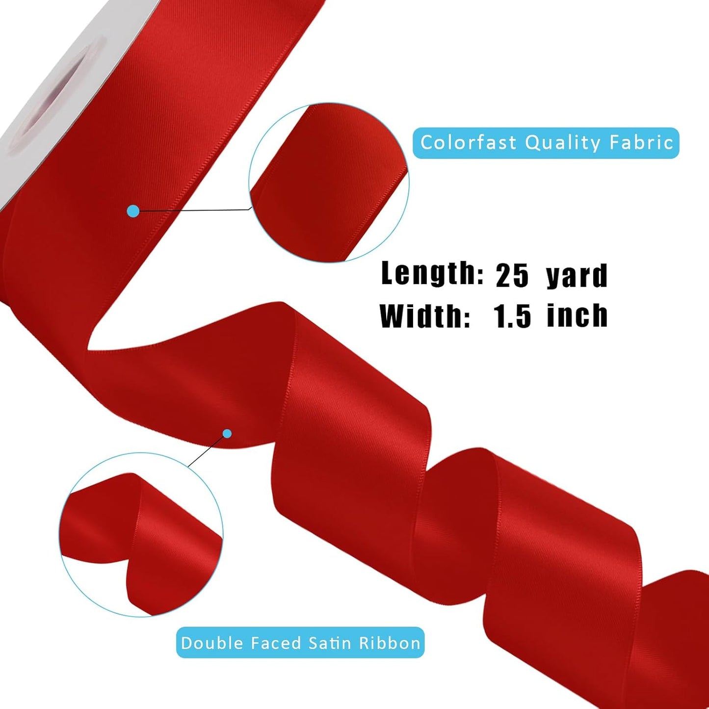 LaRibbons 1 1/2 Inch 25 Yard Double Faced Satin Ribbon,Red Satin Craft Fabric Ribbon for Gift Wrapping Floral Bouquets Wedding Party Decoration