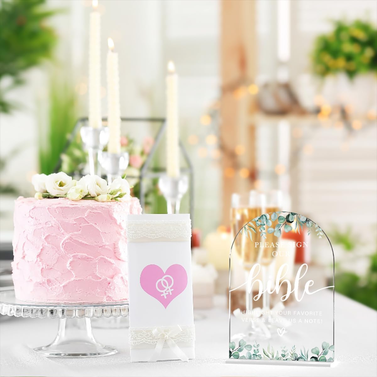 Acrylic Wedding Sign Please Sign Our Bible Signs for Ceremony Modern Calligraphy Arch Acrylic Table Top Signs for Wedding Reception and Event Party Table Decor (Eucalyptus Leaves)