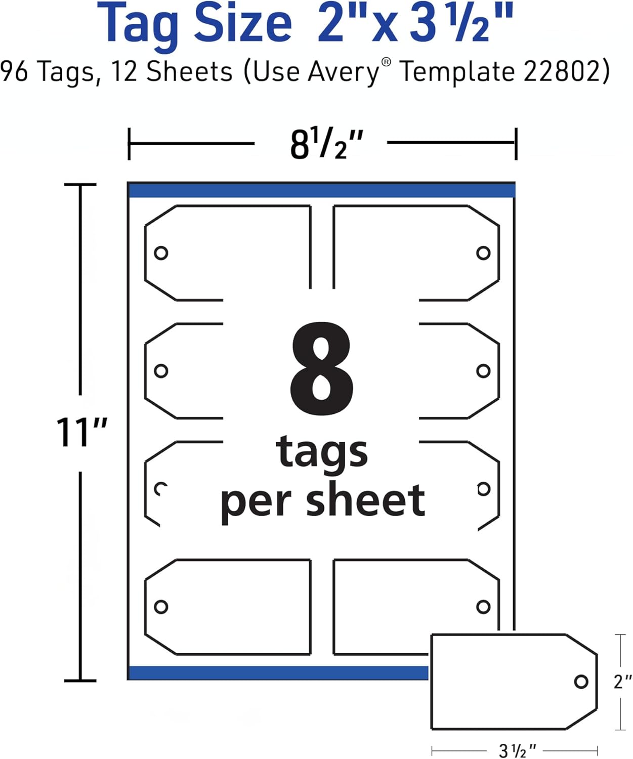 Avery Blank Printable Tags, Sure Feed Technology, 2" x 3.5", White, 96 Customizable Tags, String Included, Great for Branding, Gifts, Merchandising, and More (22802)