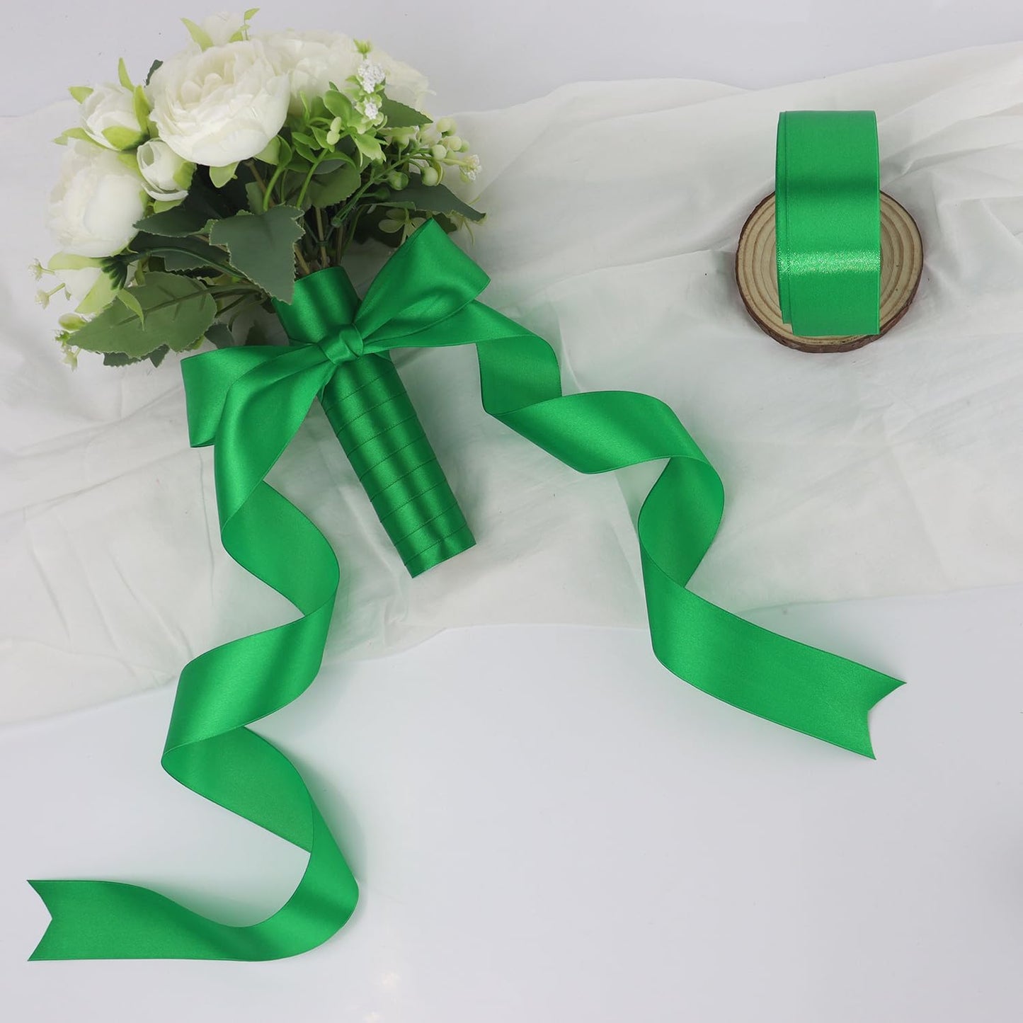 Green Solid Satin Ribbon 1-1/2 Inch 50 Yards Solid Polyester Fabric Ribbon for Gift Wrapping Wedding Christmas Baby Shower Birthday Party Decoration Handmade Immortal Flower Craft