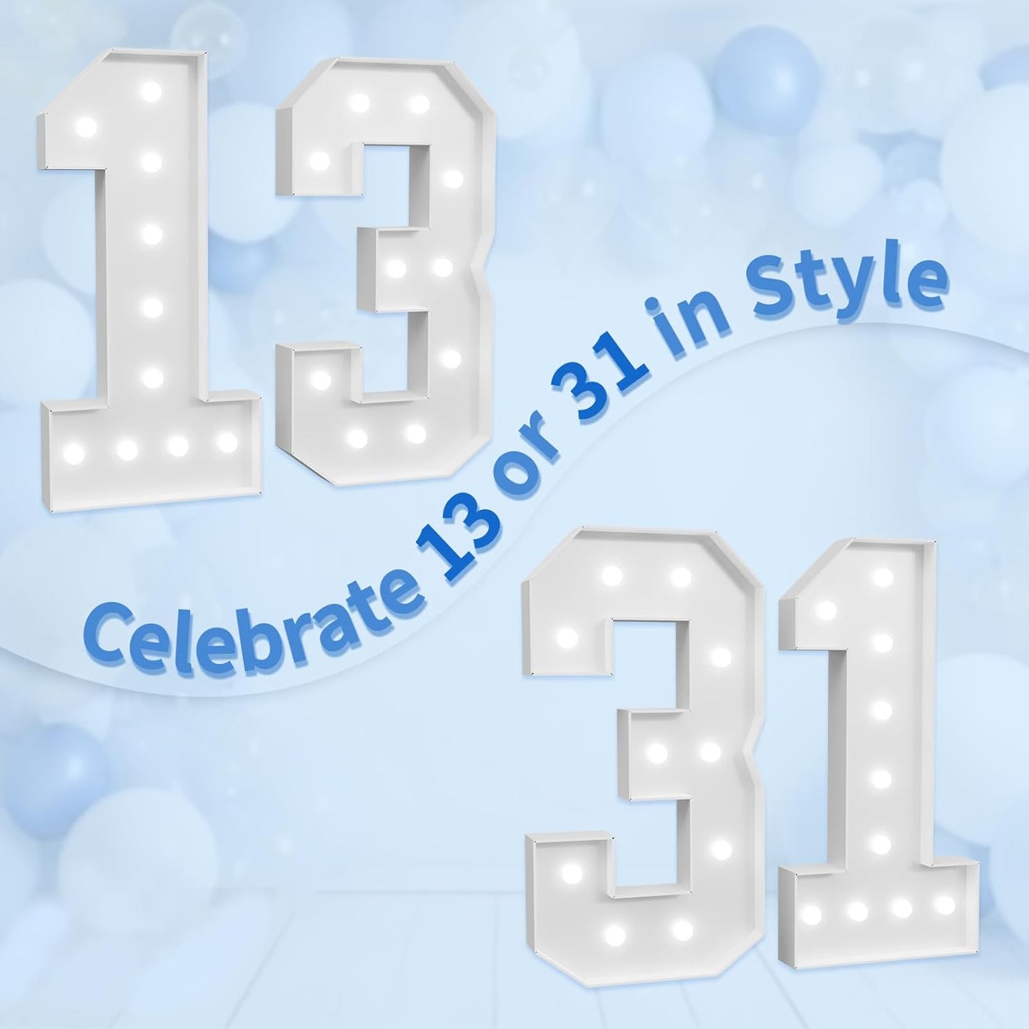 imprsv Marquee Numbers Large 13th-Birthday Decorations: 4ft Light Up Number Party Decor 13 Year Old 31th Birthday Decoration Backdrop 31 Anniversary Cardboard Big Mosaic Balloon Frame Number 13