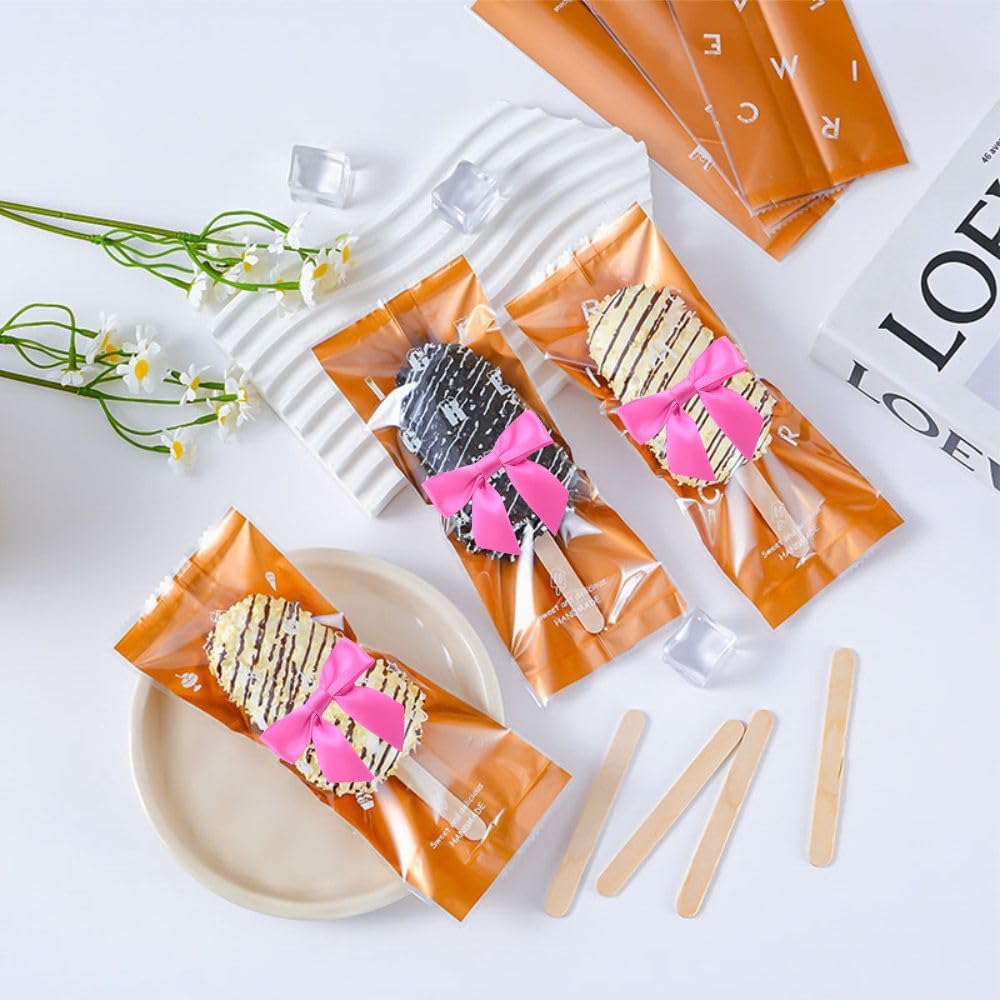 2.5" Hgzgch Pink Satin Ribbon Bow for Gift Wrapping, Premade Bows for Crafts, Cake, Party Favors, Handmade Bows with Double-Sided Tape, Self Adhesive Gift Bows for Presents, Treats, Christmas - 50pcs