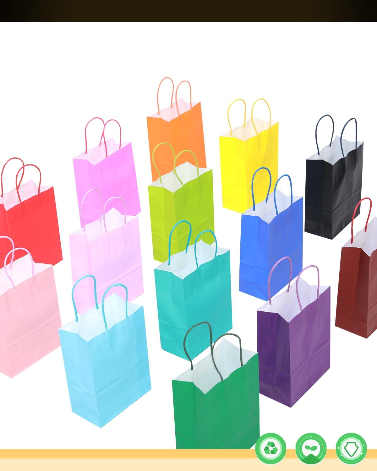 qiqee 100Pcs Paper Gift Bags with Handles 16 Different Senior Color Bags Multiple Uses(13"x10.3"x4.6",Large Size)