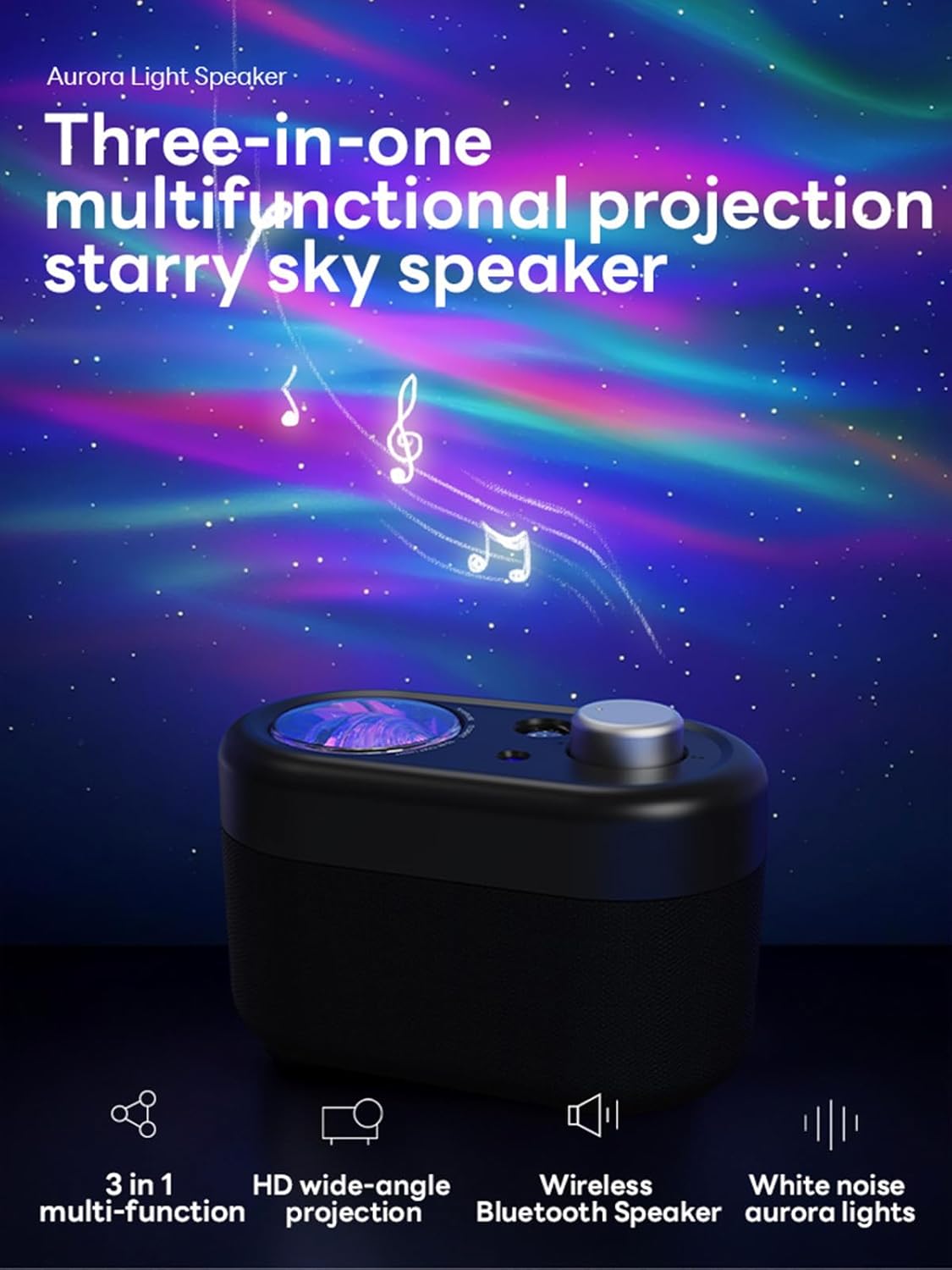 Northern Lights Projector, 7 Colors Galaxy Projector for Bedroom, LED Night Light Aurora Projector with Bluetooth Speaker, White Noise, Kids Night Light for Room Decor & Gift for Kids Birthday